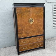 Chinoiserie Burl Wood and Black Armoire by Century Dolphin & Flamingo
