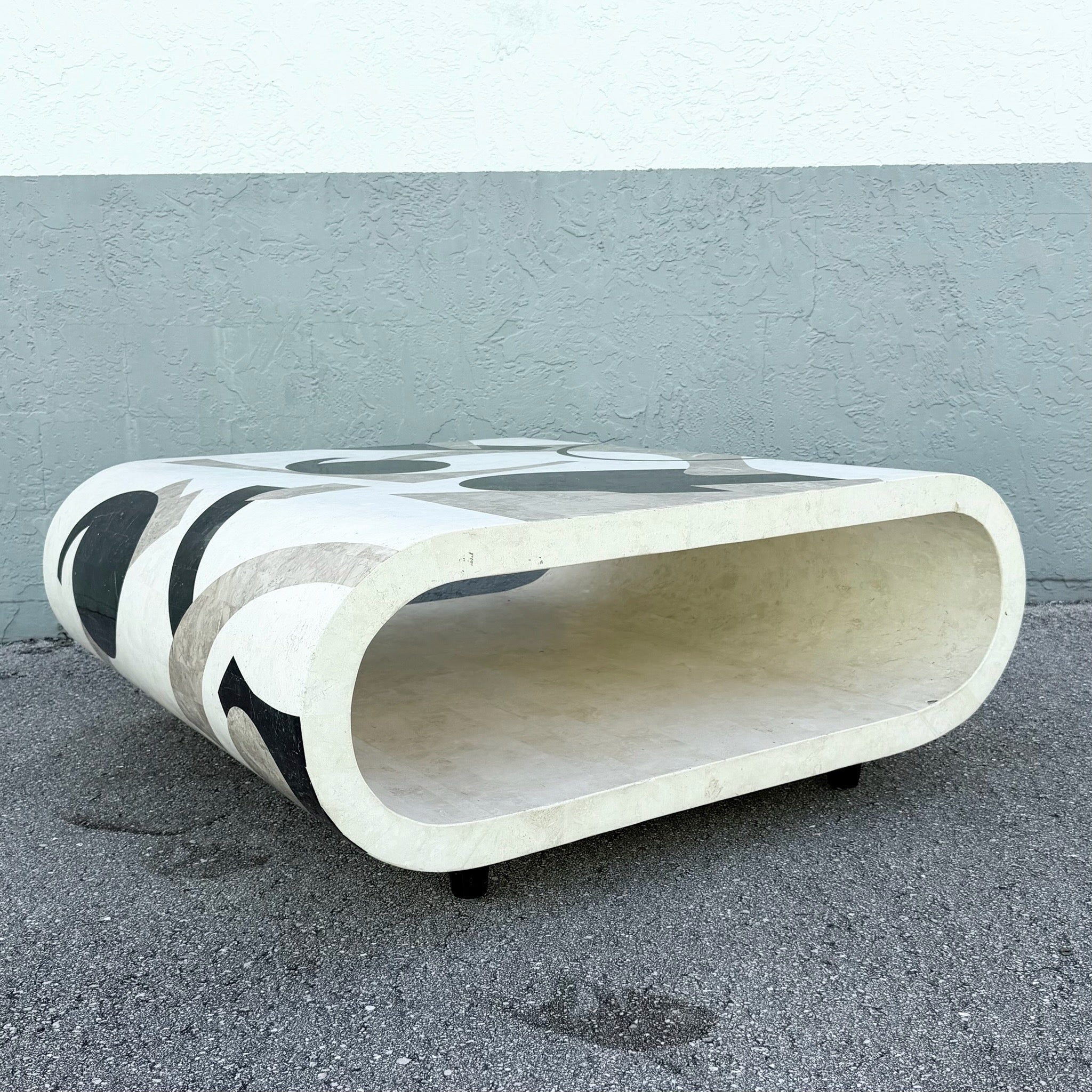 Postmodern Abstract Tessellated Stone Waterfall Coffee Table Dolphin & Flamingo