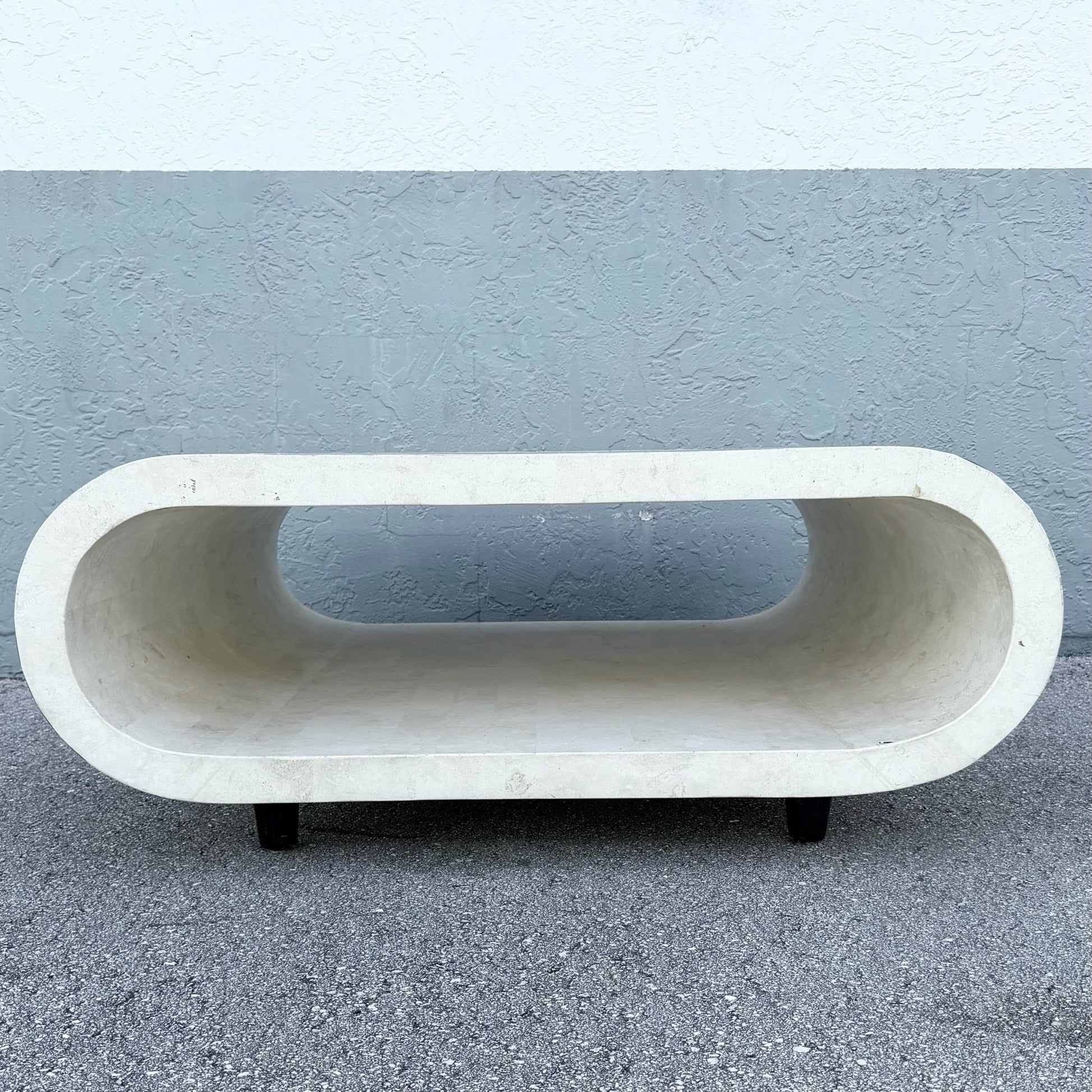 Postmodern Abstract Tessellated Stone Waterfall Coffee Table Dolphin & Flamingo