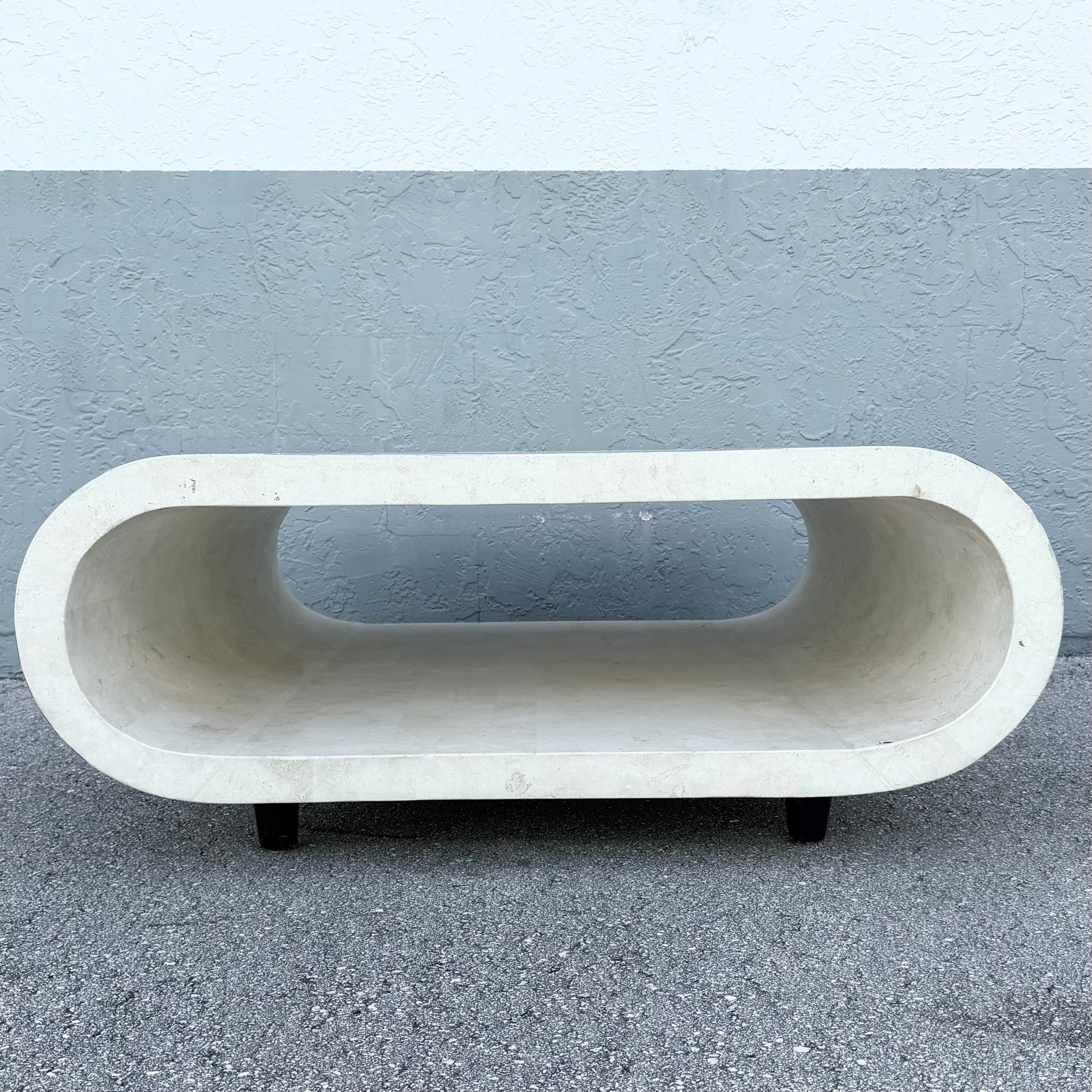 Postmodern Abstract Tessellated Stone Waterfall Coffee Table Dolphin & Flamingo