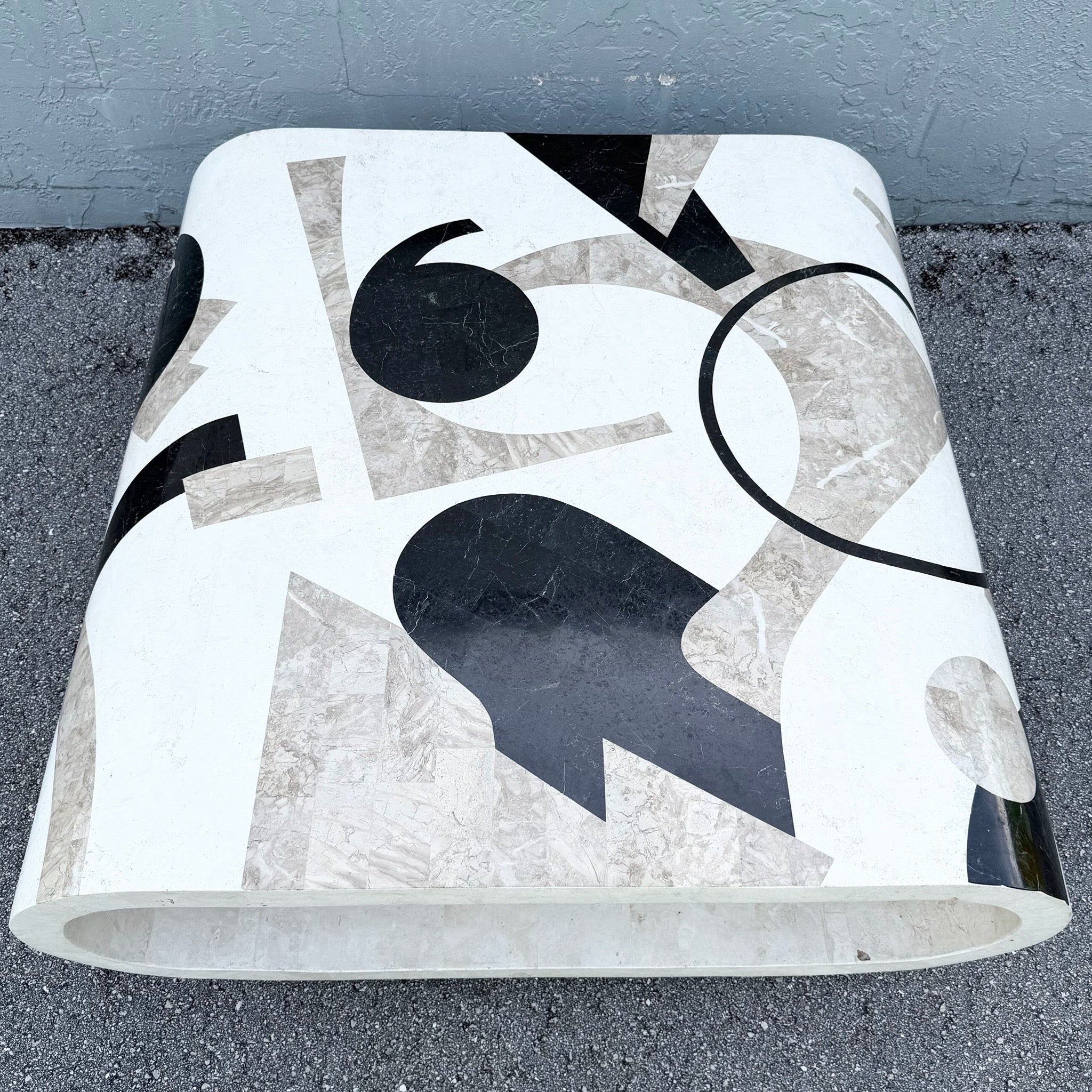 Postmodern Abstract Tessellated Stone Waterfall Coffee Table Dolphin & Flamingo