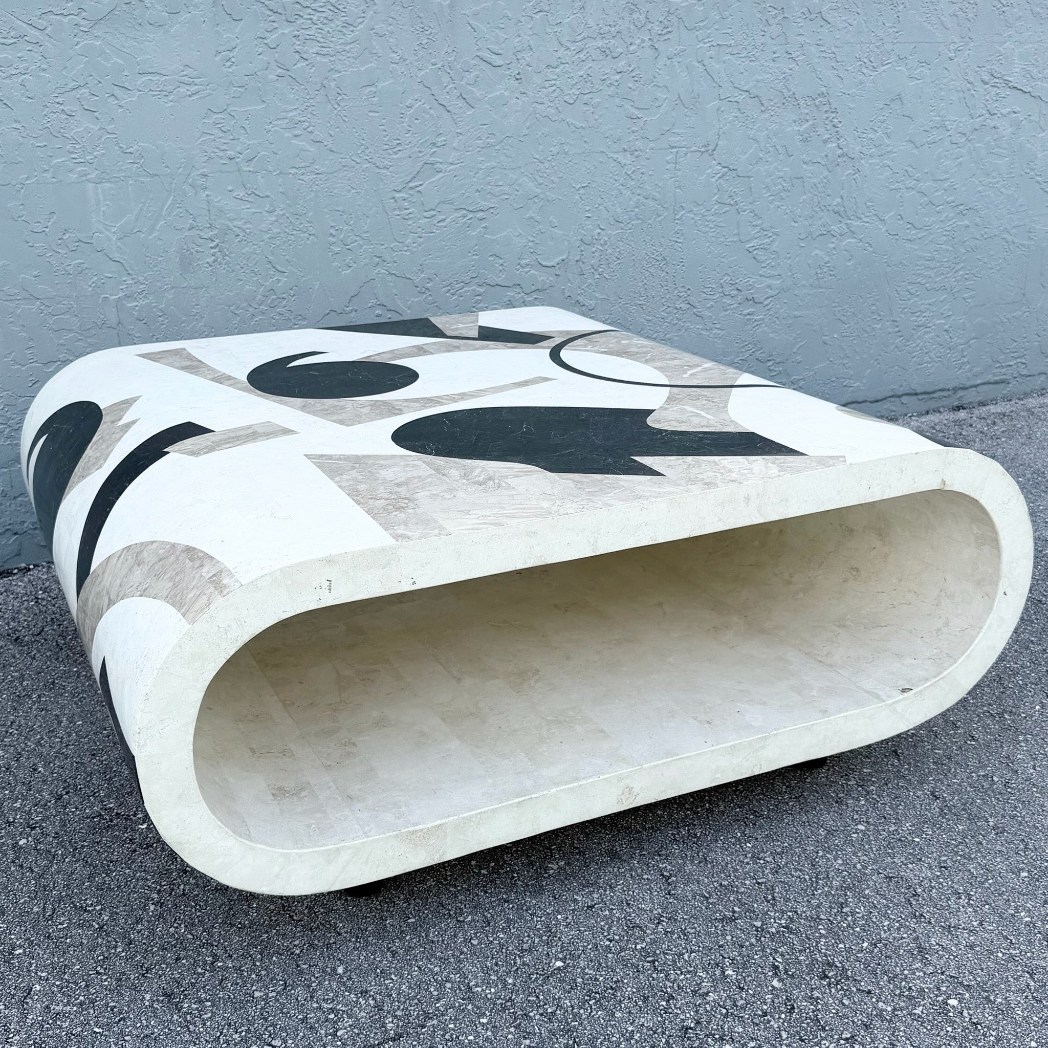 Postmodern Abstract Tessellated Stone Waterfall Coffee Table Dolphin & Flamingo