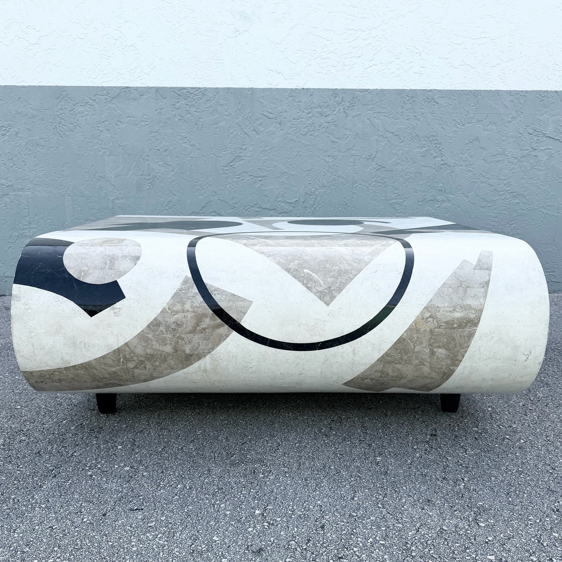 Postmodern Abstract Tessellated Stone Waterfall Coffee Table Dolphin & Flamingo