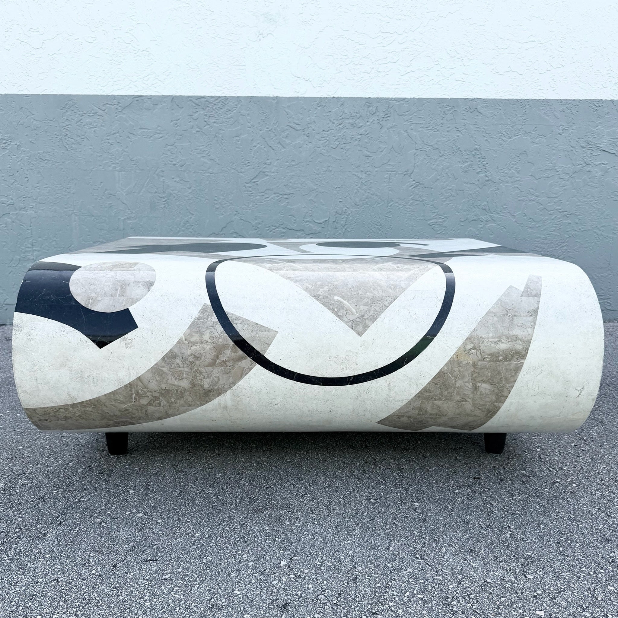 Postmodern Abstract Tessellated Stone Waterfall Coffee Table Dolphin & Flamingo