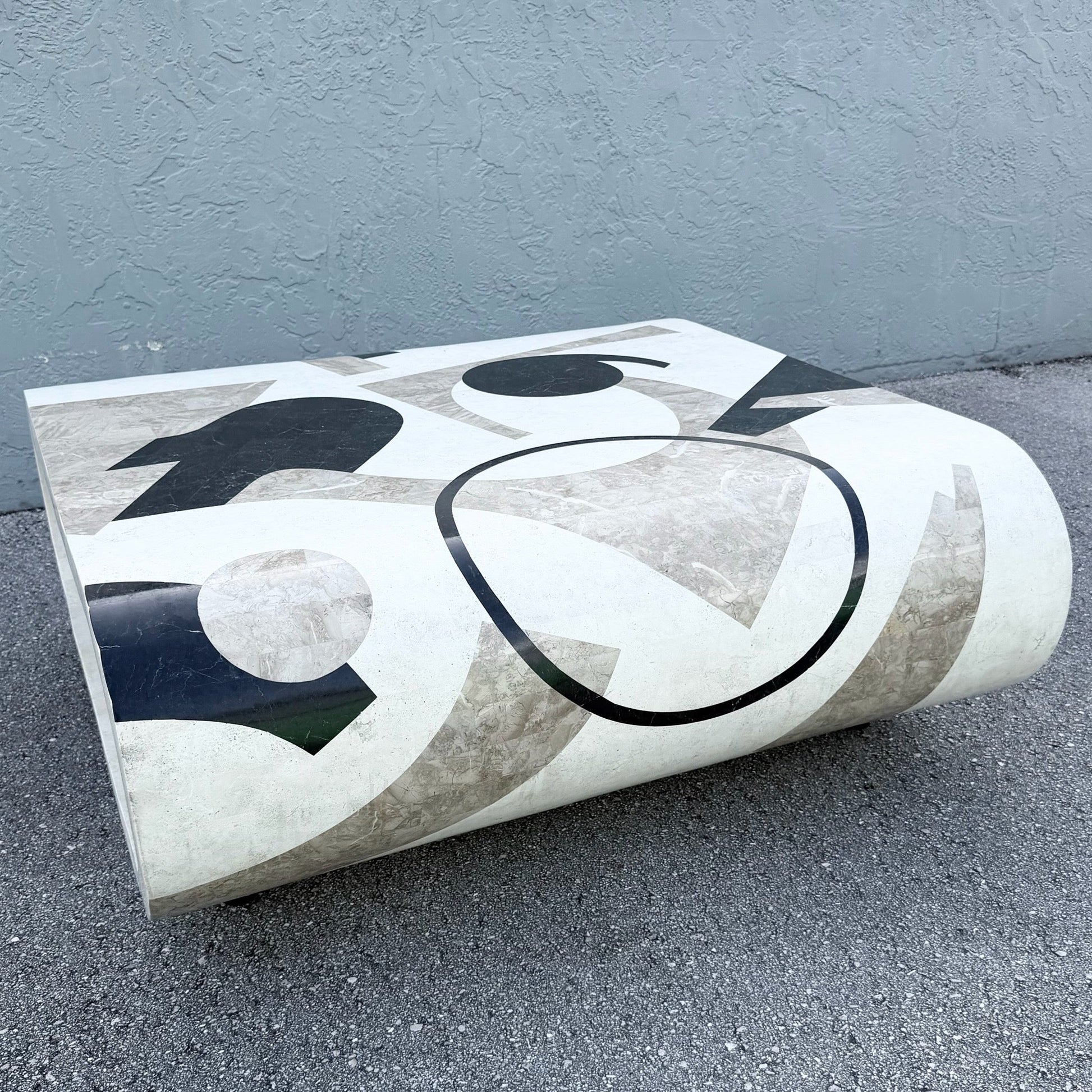 Postmodern Abstract Tessellated Stone Waterfall Coffee Table Dolphin & Flamingo