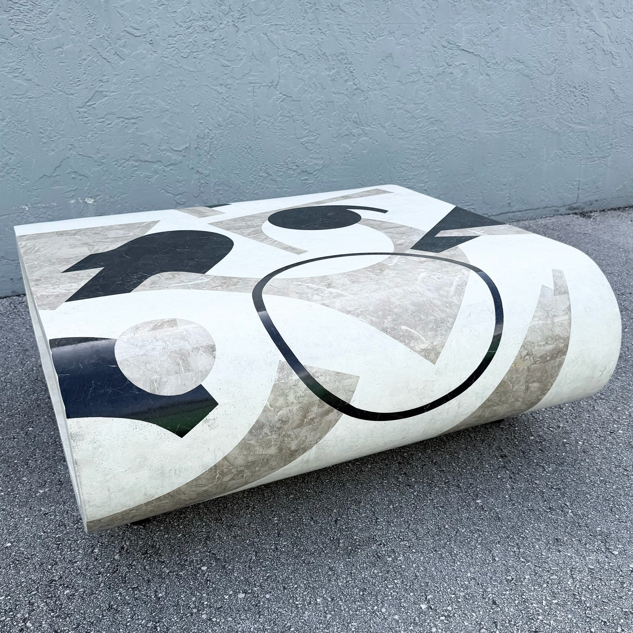 Postmodern Abstract Tessellated Stone Waterfall Coffee Table Dolphin & Flamingo