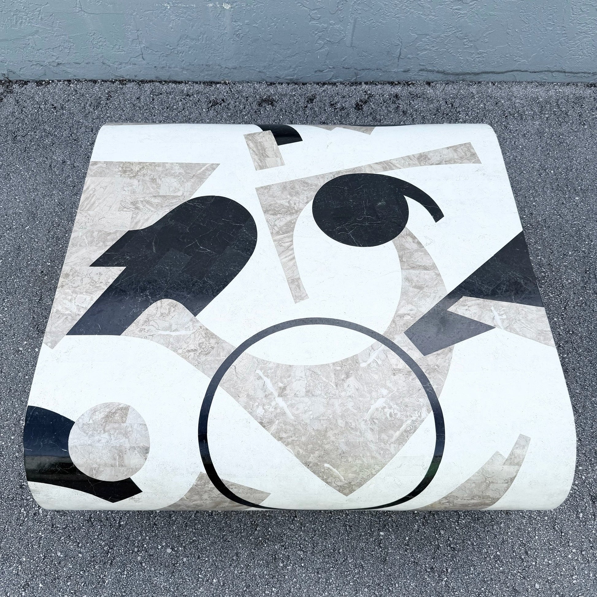 Postmodern Abstract Tessellated Stone Waterfall Coffee Table Dolphin & Flamingo