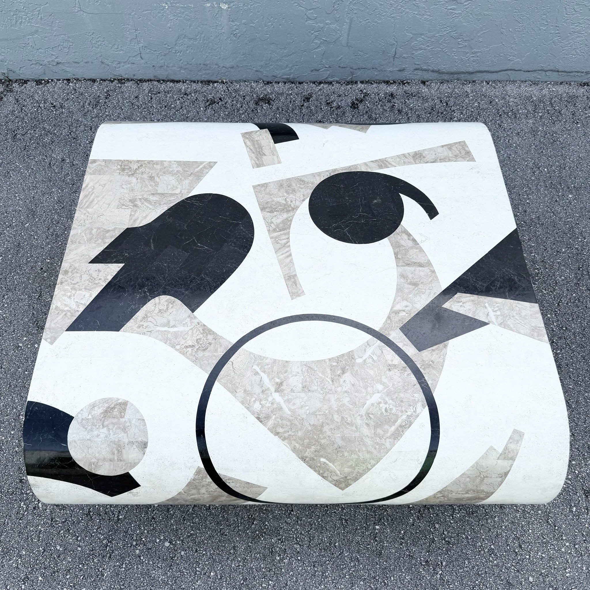 Postmodern Abstract Tessellated Stone Waterfall Coffee Table Dolphin & Flamingo
