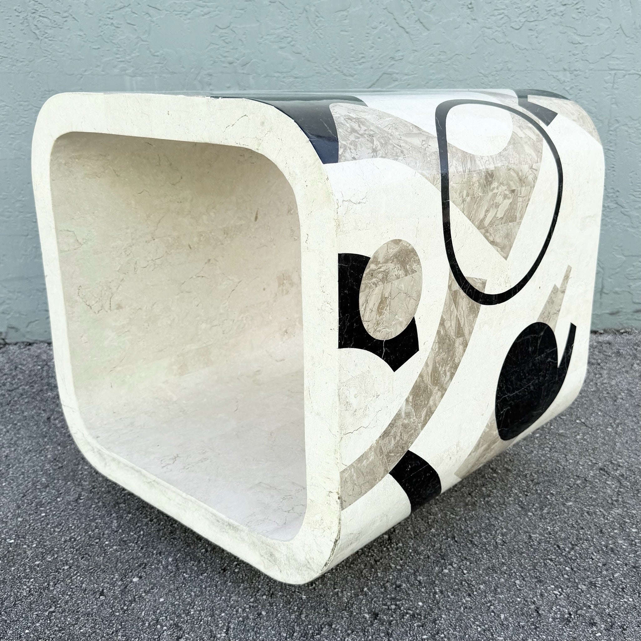 Postmodern Abstract Tessellated Stone Waterfall Side Table Dolphin & Flamingo
