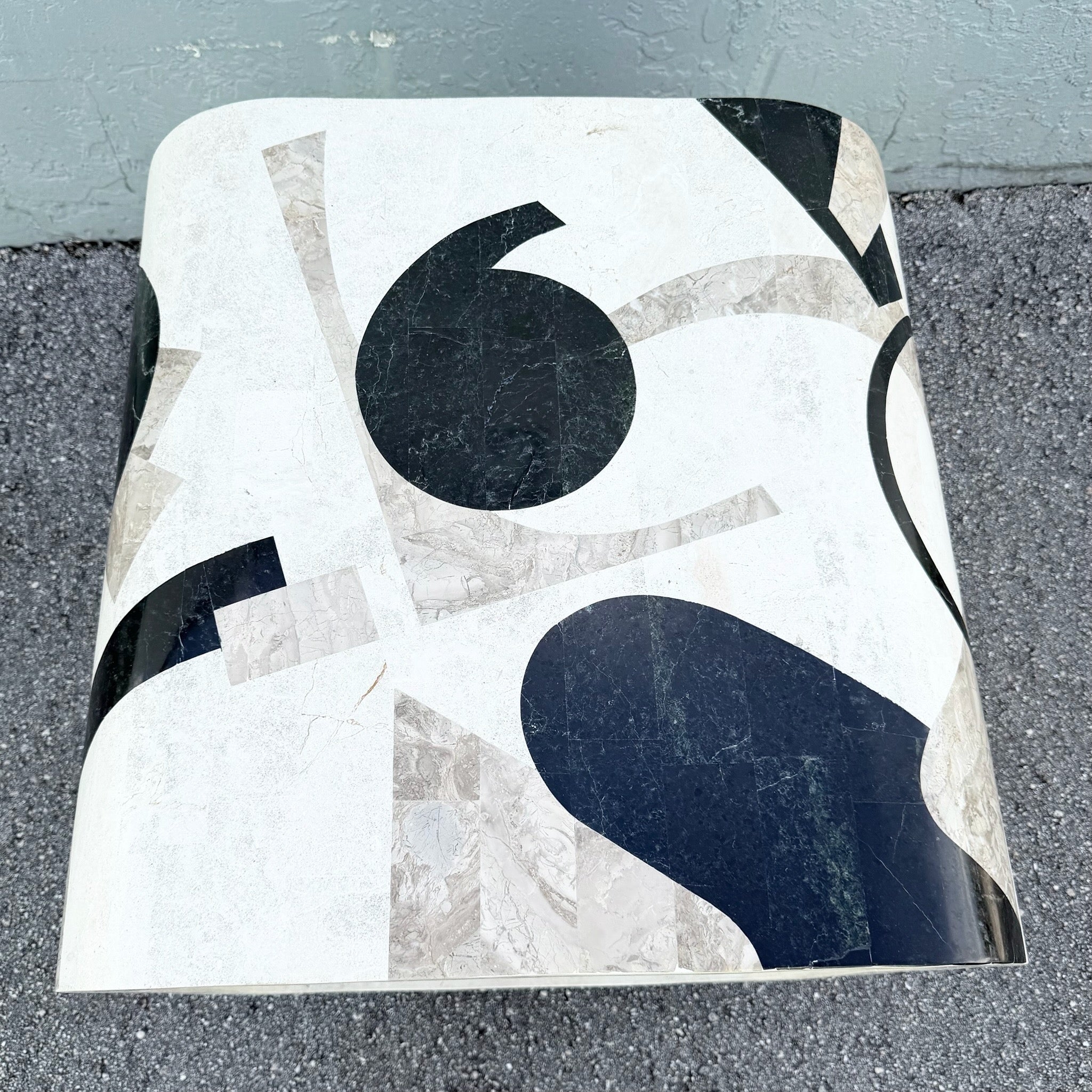 Postmodern Abstract Tessellated Stone Waterfall Side Table Dolphin & Flamingo