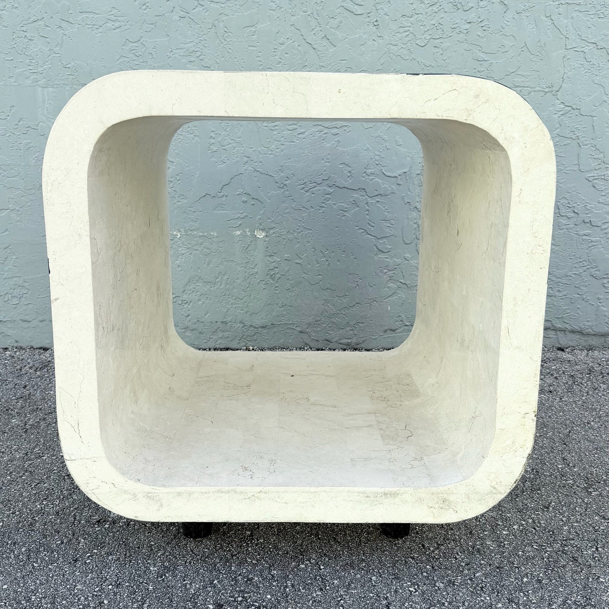 Postmodern Abstract Tessellated Stone Waterfall Side Table Dolphin & Flamingo