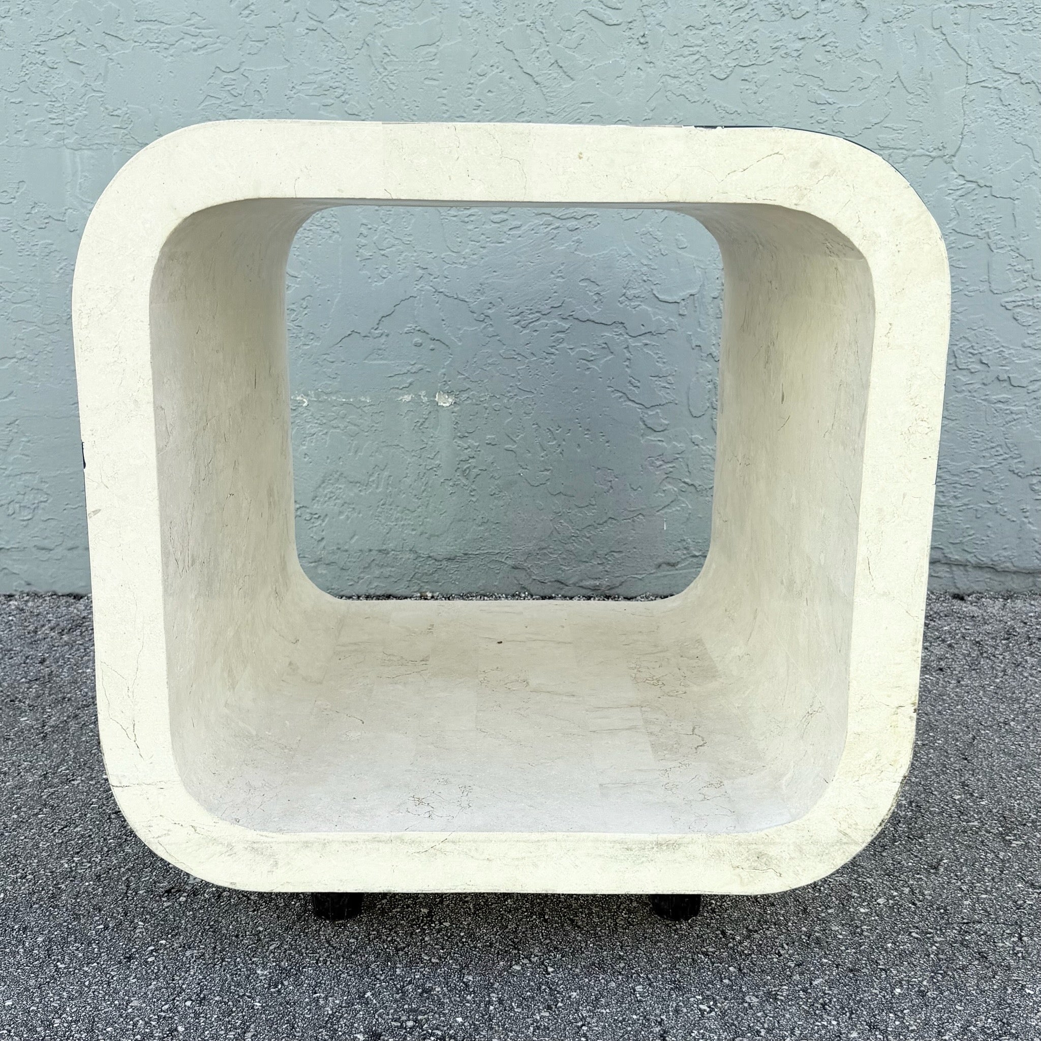 Postmodern Abstract Tessellated Stone Waterfall Side Table Dolphin & Flamingo
