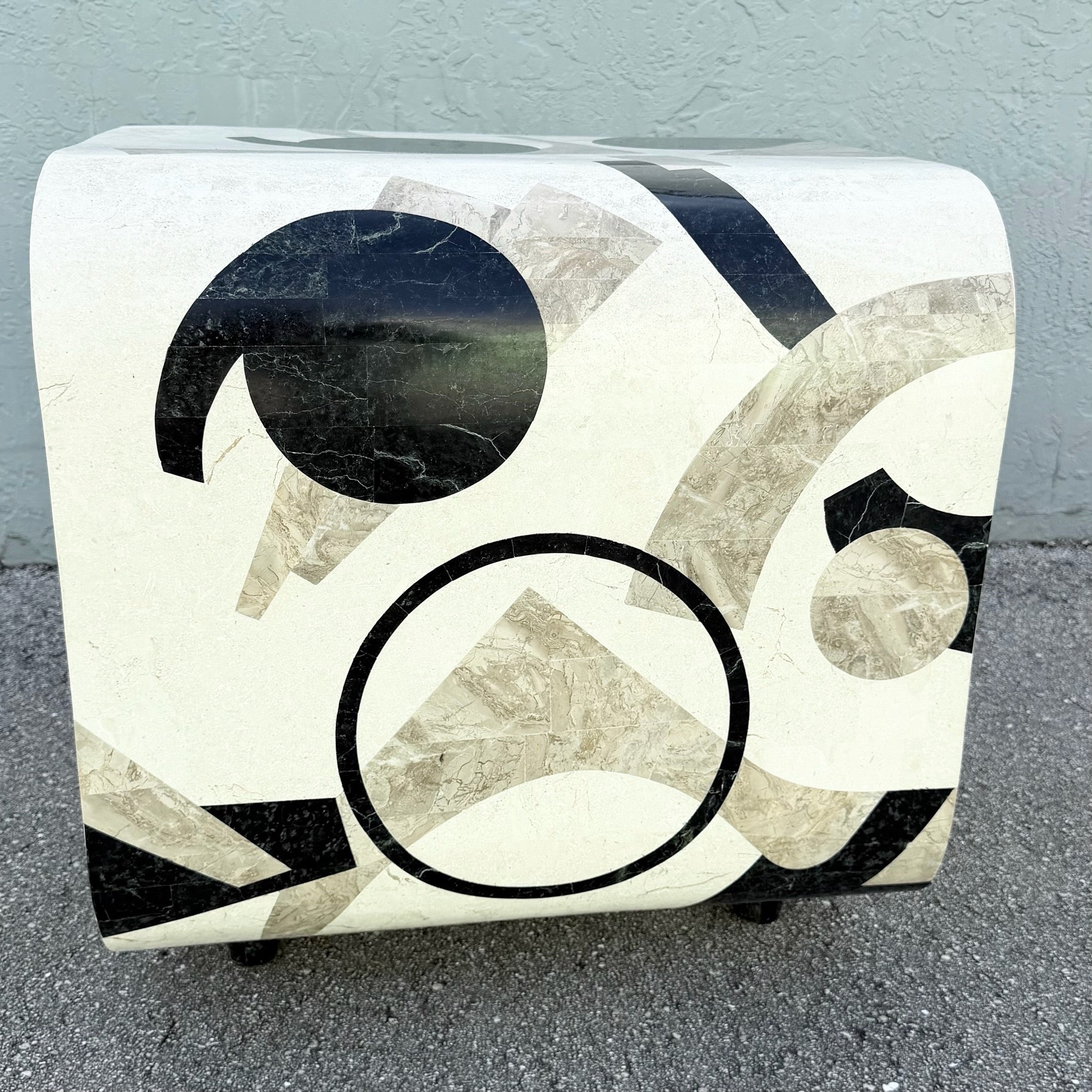 Postmodern Abstract Tessellated Stone Waterfall Side Table Dolphin & Flamingo