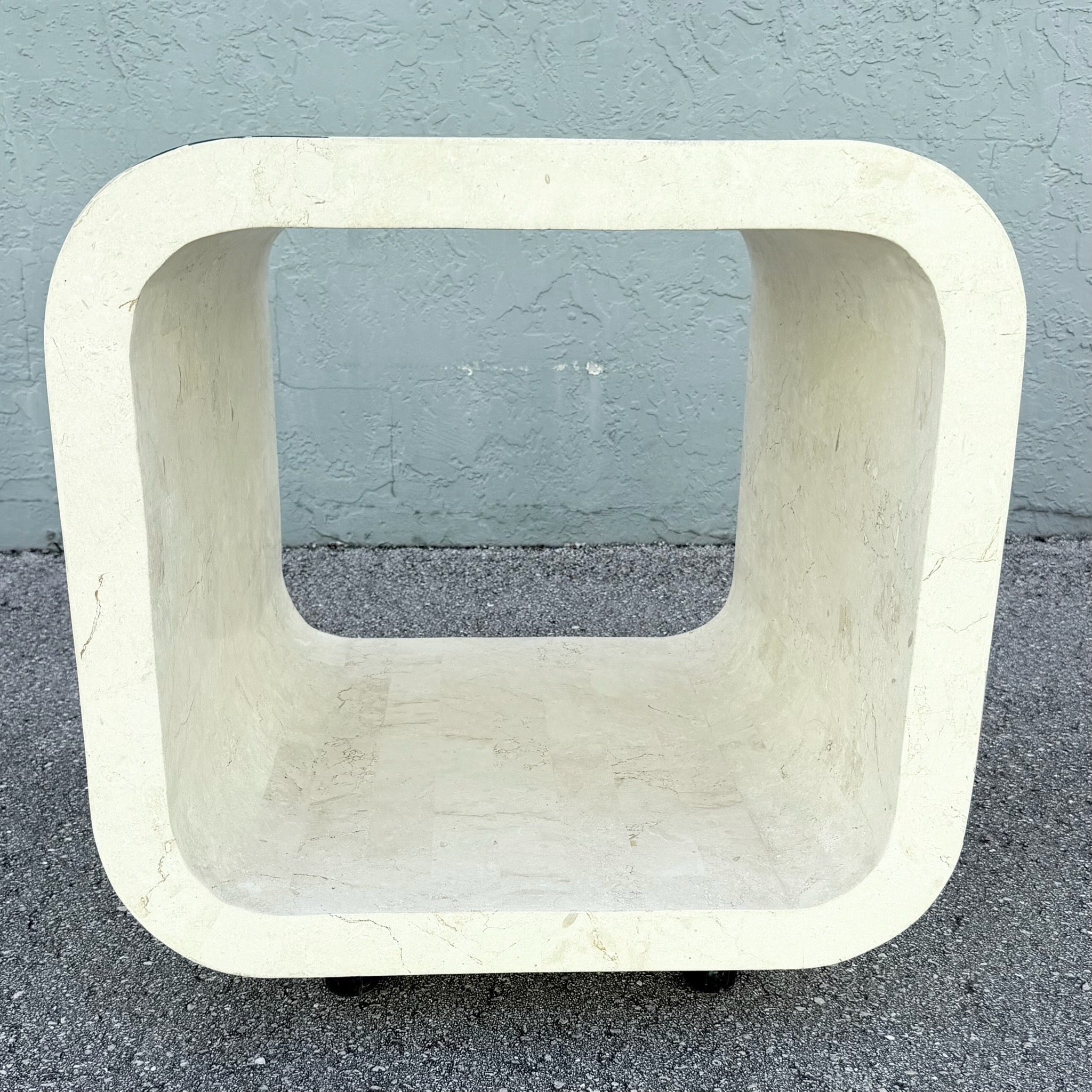 Postmodern Abstract Tessellated Stone Waterfall Side Table Dolphin & Flamingo
