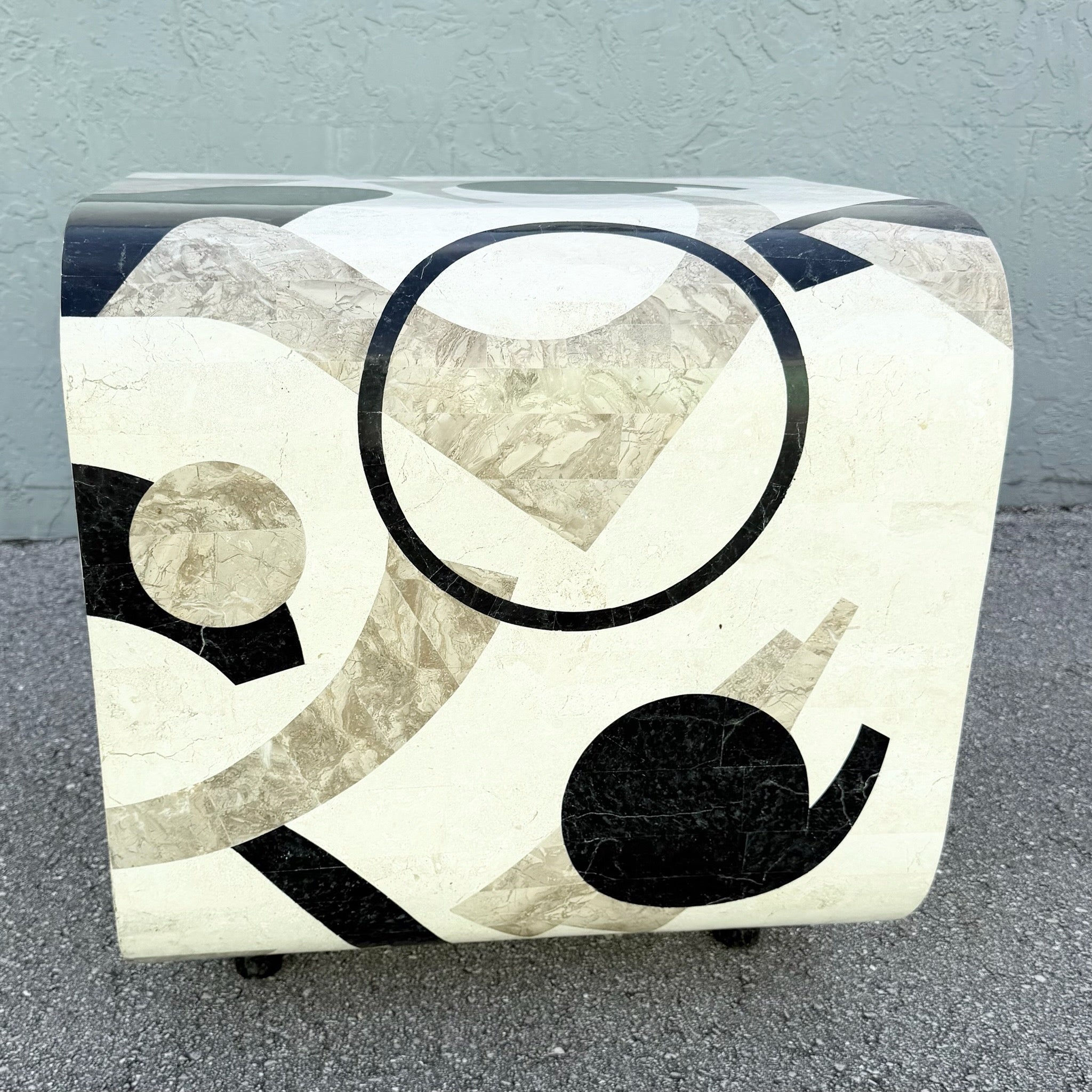 Postmodern Abstract Tessellated Stone Waterfall Side Table Dolphin & Flamingo