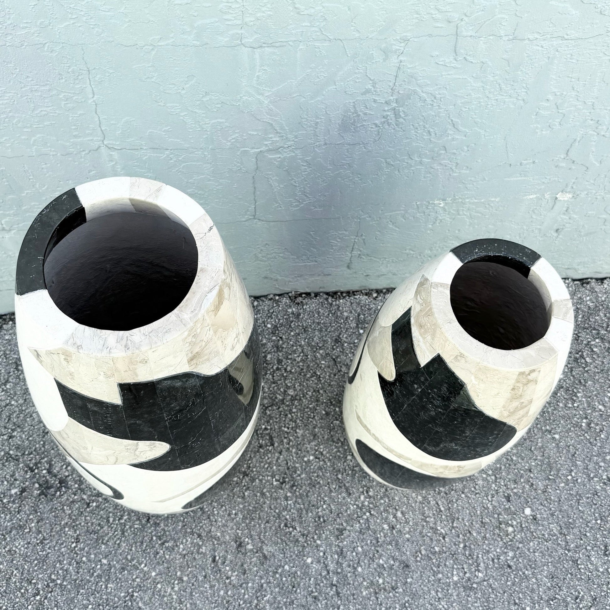Postmodern Abstract Tessellated Stone Vases - Set of 2 Dolphin & Flamingo