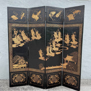 Vintage Chinese Hand Carved and Painted Crackled Room Divider/Screen Dolphin & Flamingo