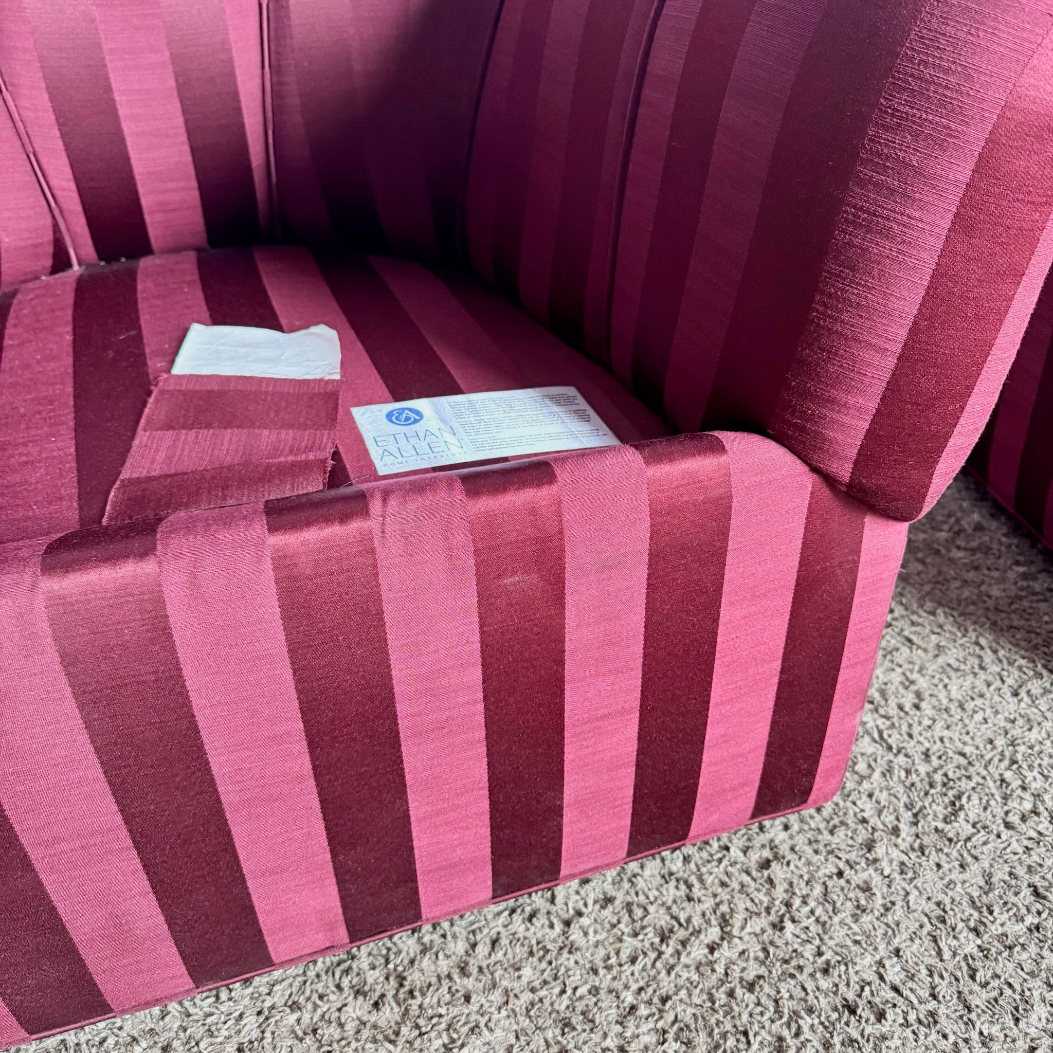 Vintage Regency Red Striped Swivel Lounge Chairs by Ethan Allen - A Pair