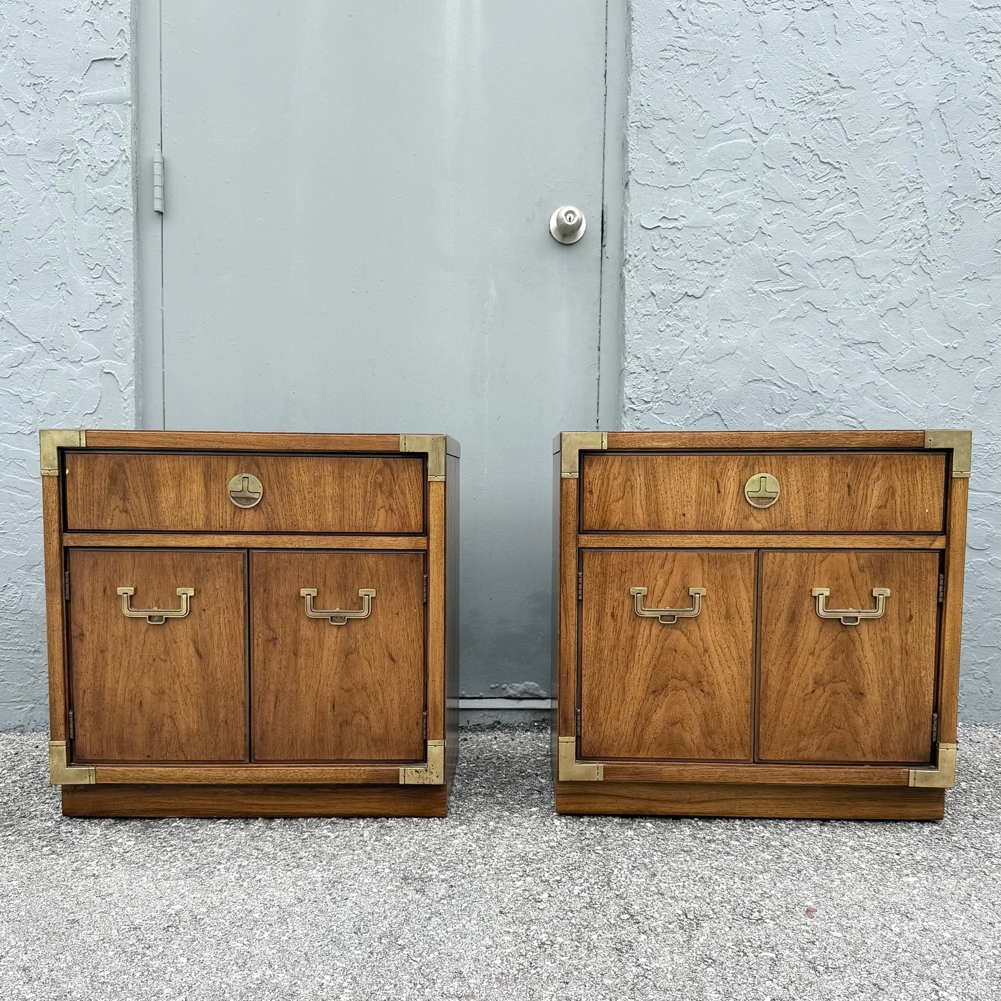 Vintage Campaign Huntley Nightstands by Thomasville Dolphin & Flamingo