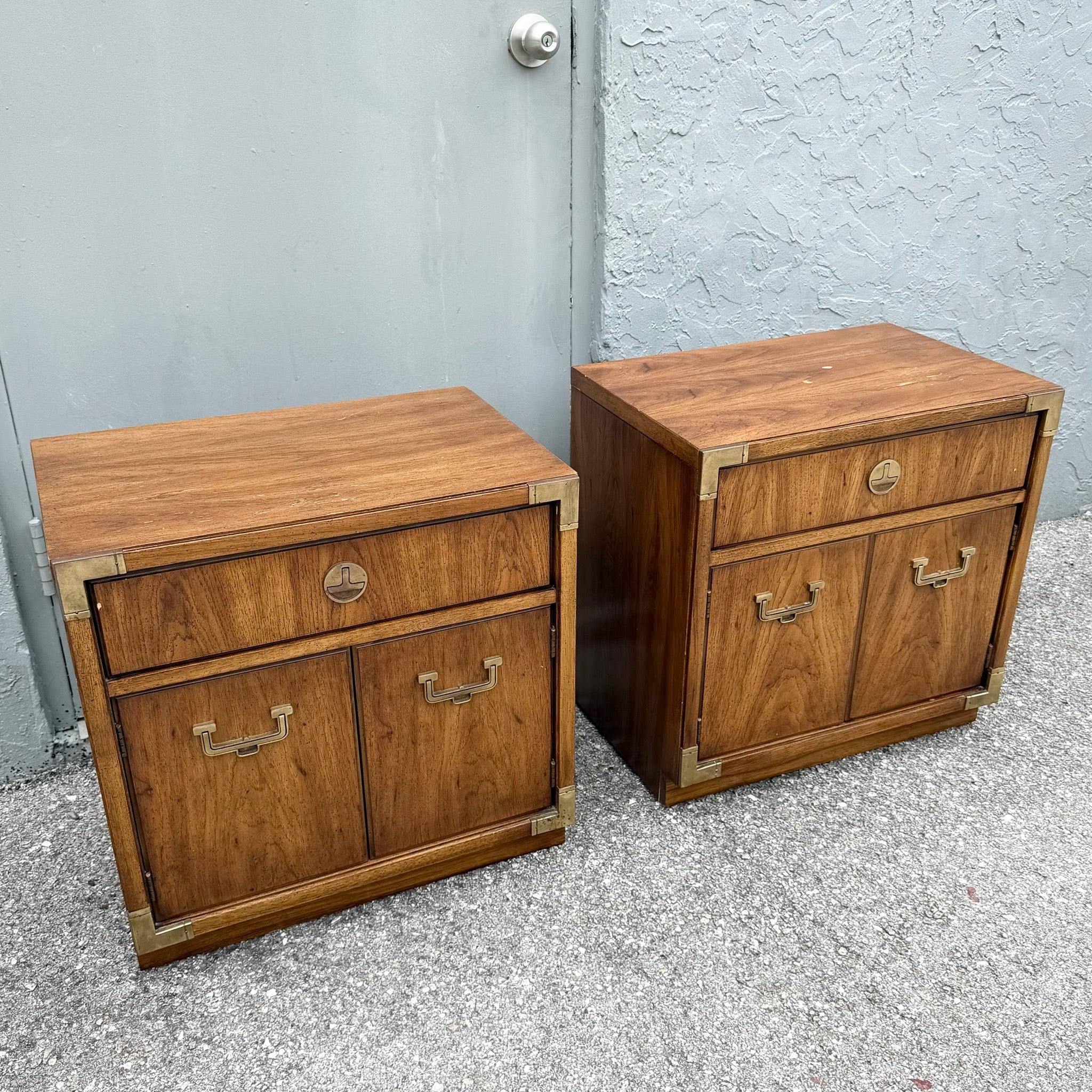 Vintage Campaign Huntley Nightstands by Thomasville Dolphin & Flamingo
