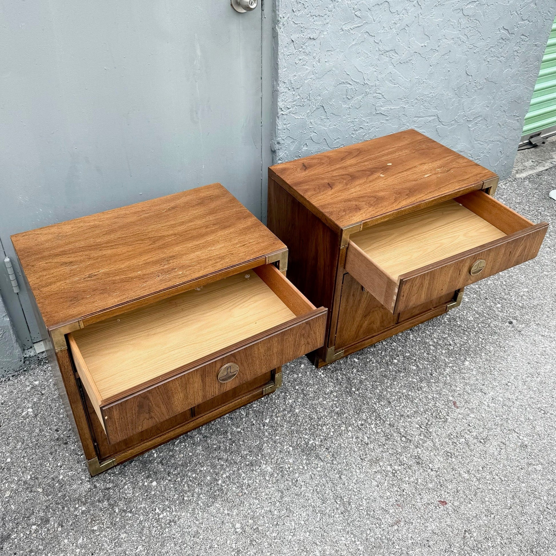 Vintage Campaign Huntley Nightstands by Thomasville Dolphin & Flamingo