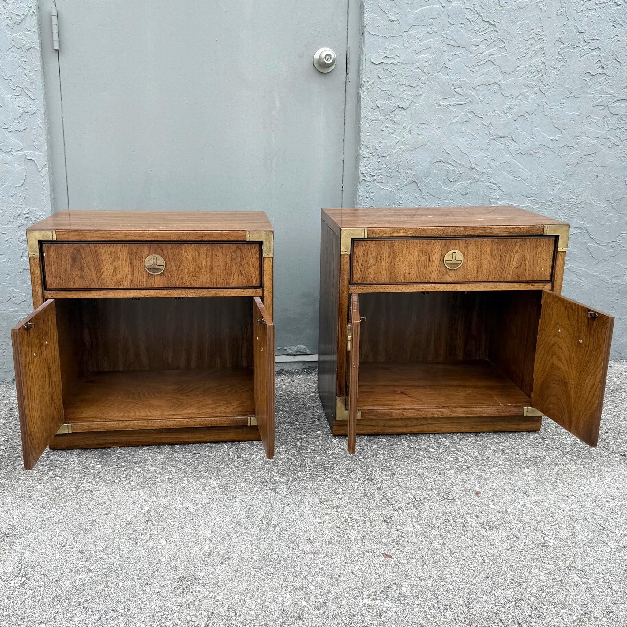 Vintage Campaign Huntley Nightstands by Thomasville Dolphin & Flamingo