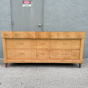 Mid Century Modern Burlwood Dresser With Copper Legs Dolphin & Flamingo