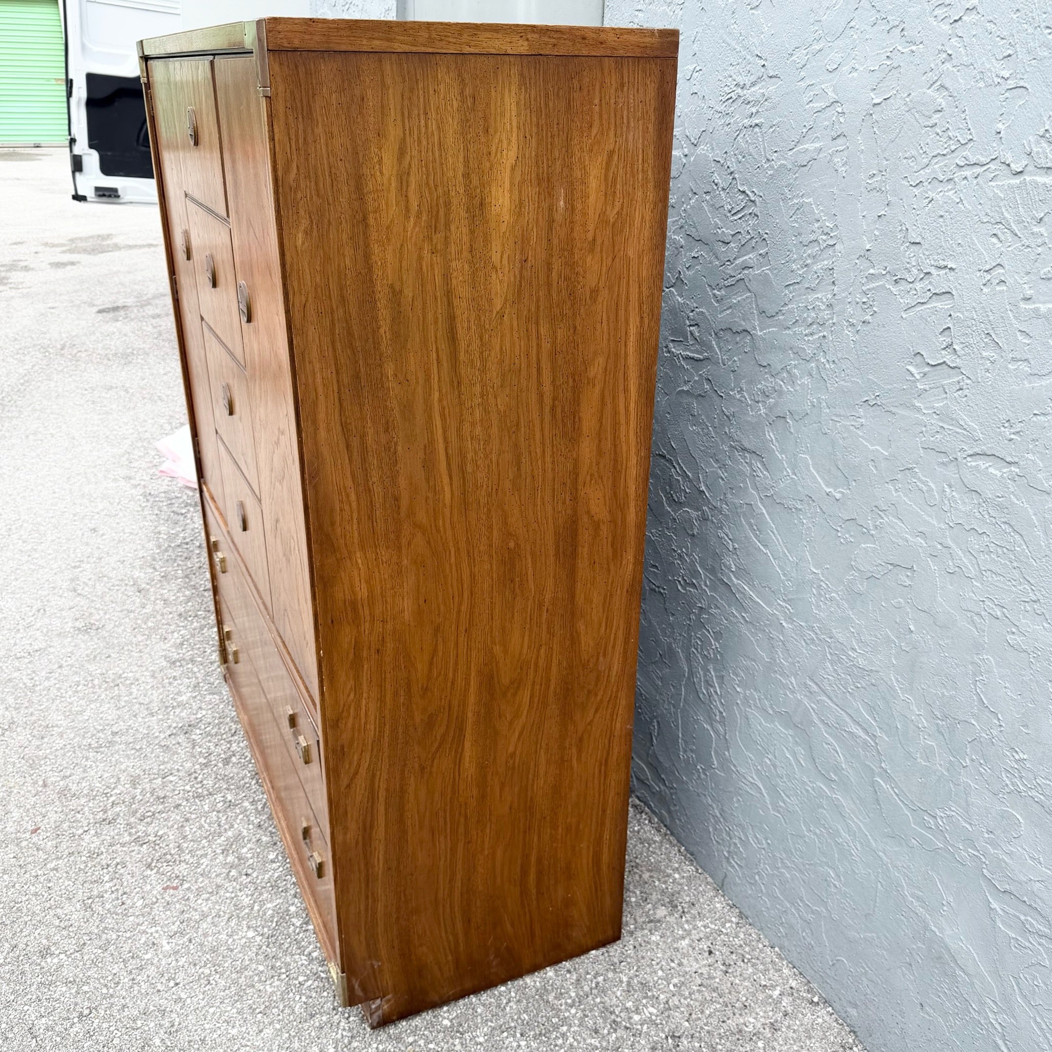 Vintage Huntley Campaign Highboy Dresser by Thomasville Dolphin & Flamingo