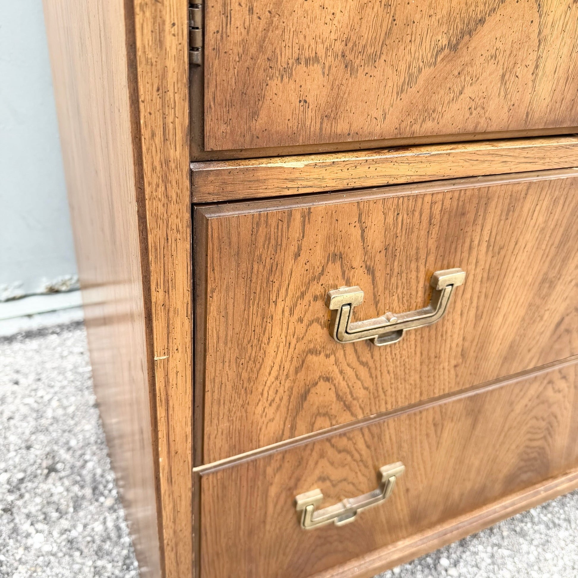 Vintage Huntley Campaign Highboy Dresser by Thomasville Dolphin & Flamingo