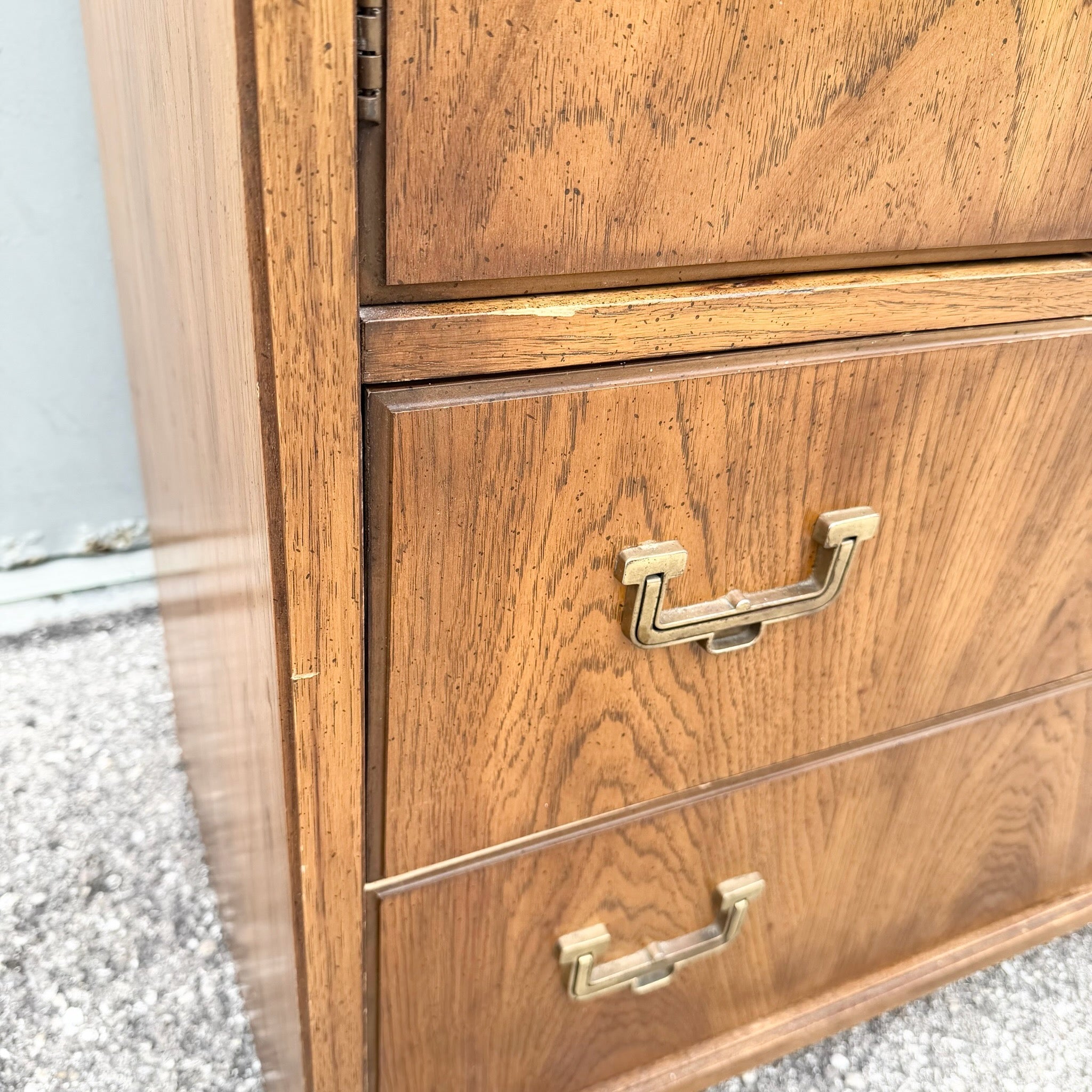 Vintage Huntley Campaign Highboy Dresser by Thomasville Dolphin & Flamingo