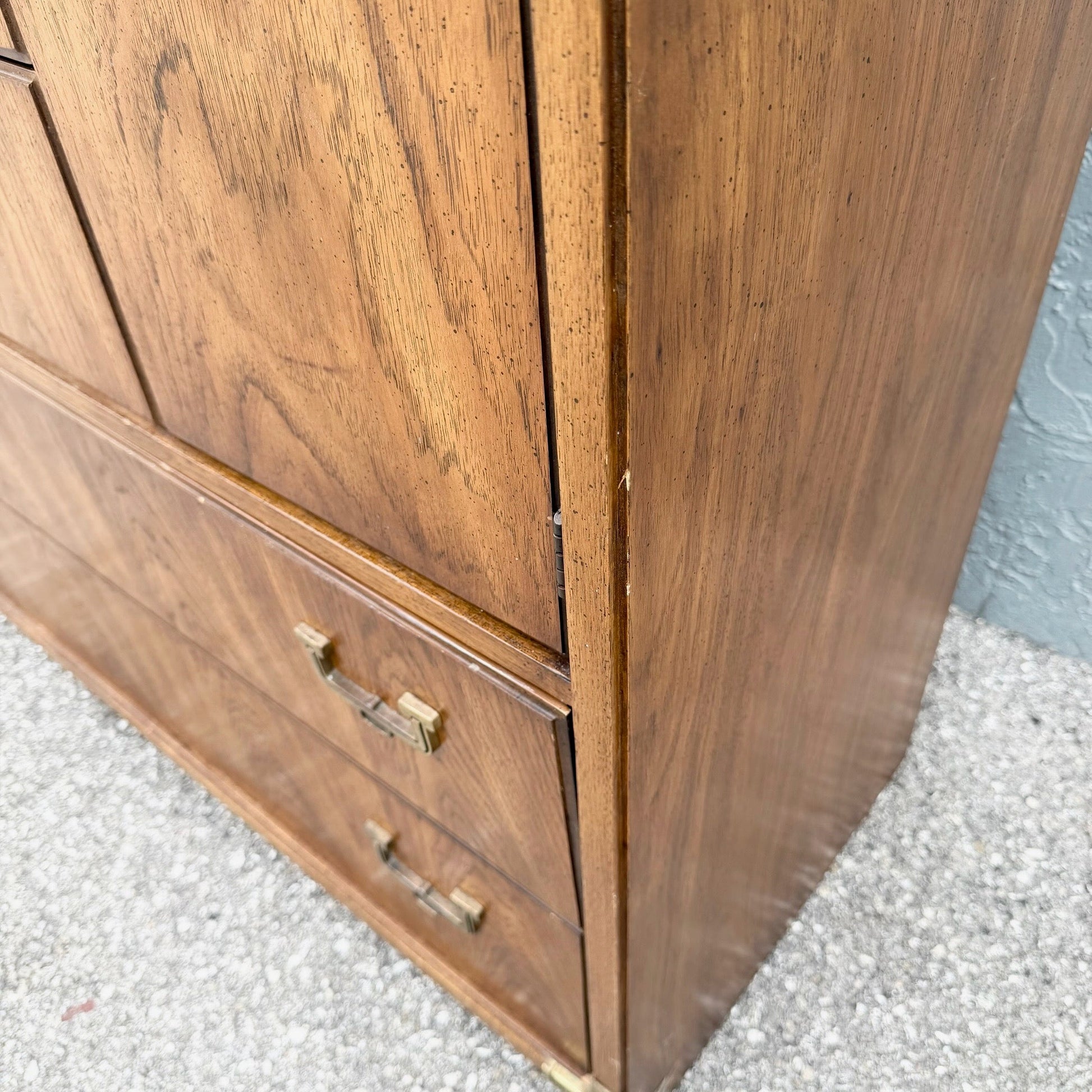 Vintage Huntley Campaign Highboy Dresser by Thomasville Dolphin & Flamingo