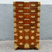 Vintage Chinese Brass and Burlwood Lingerie Armoire Dolphin & Flamingo