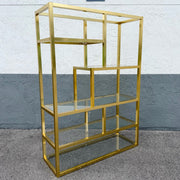 Hollywood Regency Gold and Glass Etagere/Shelving Unit Dolphin & Flamingo