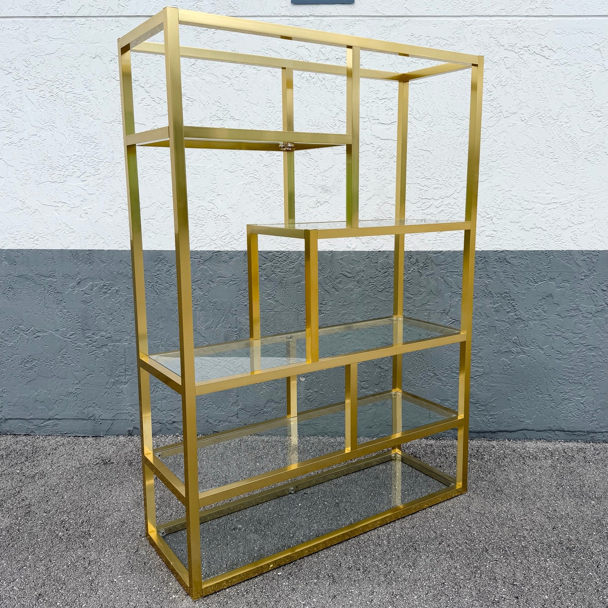 Hollywood Regency Gold and Glass Etagere/Shelving Unit Dolphin & Flamingo