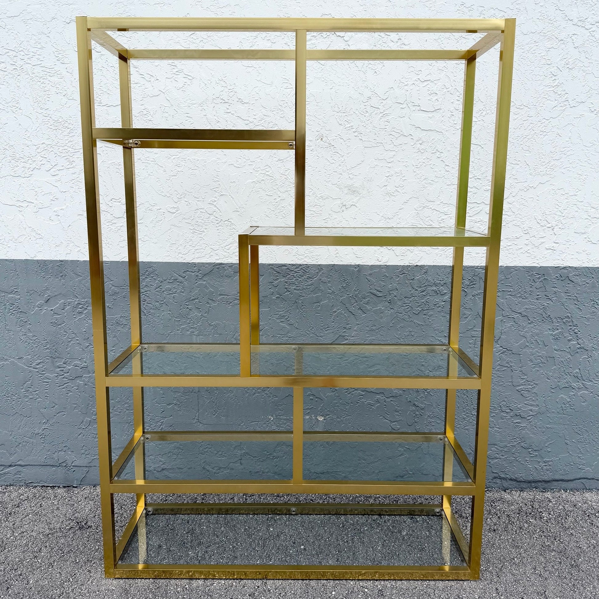Hollywood Regency Gold and Glass Etagere/Shelving Unit Dolphin & Flamingo