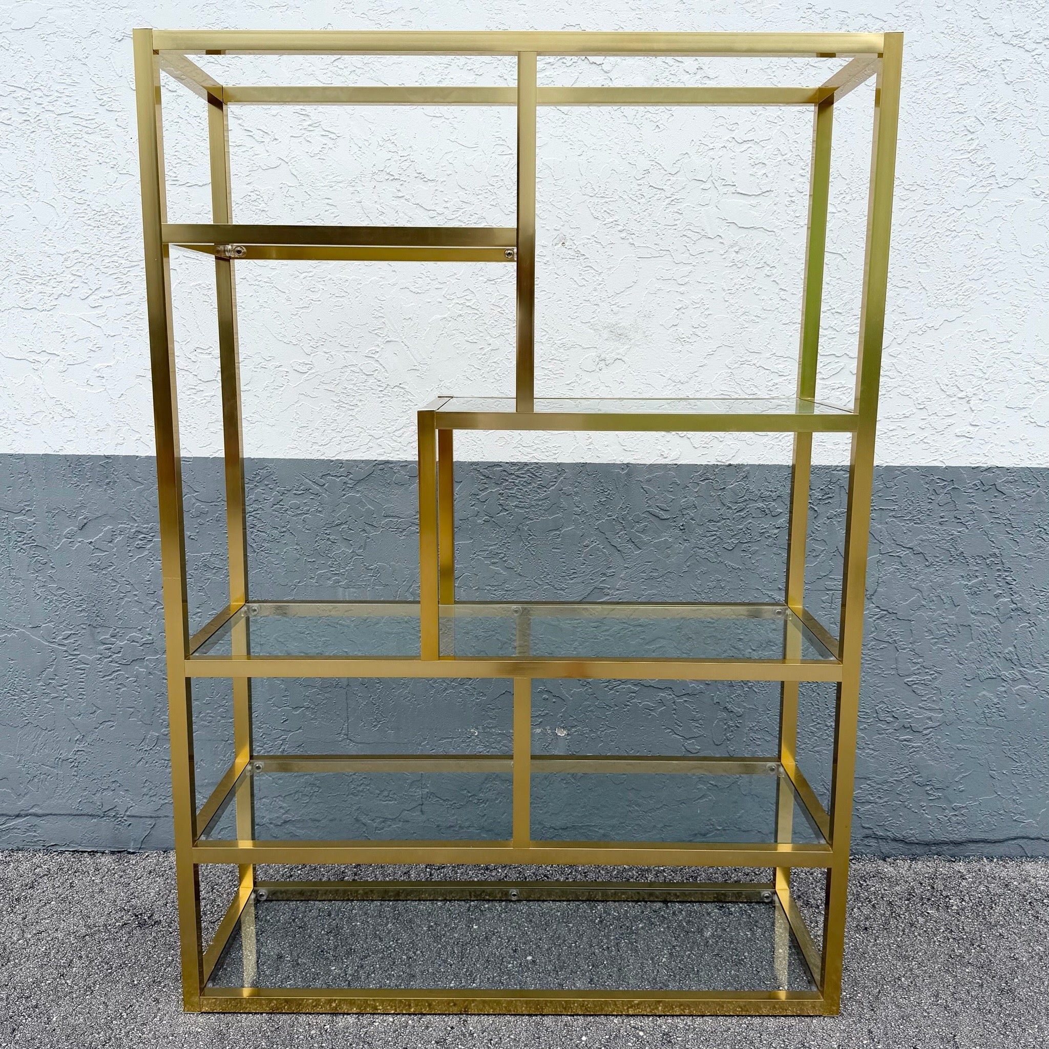 Hollywood Regency Gold and Glass Etagere/Shelving Unit Dolphin & Flamingo