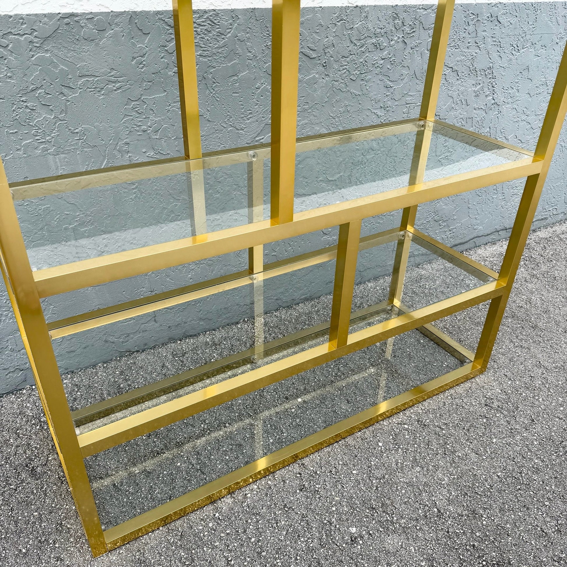 Hollywood Regency Gold and Glass Etagere/Shelving Unit Dolphin & Flamingo