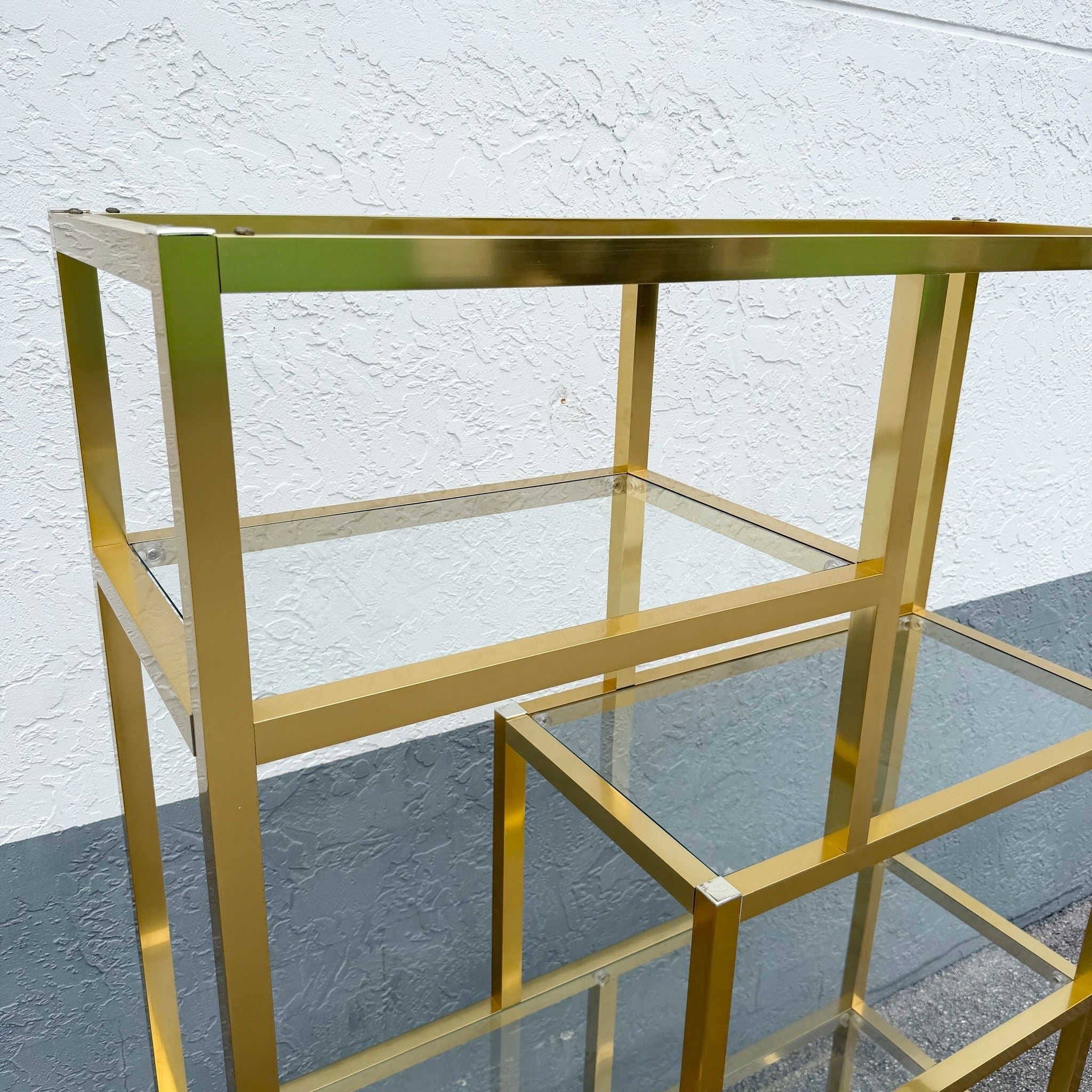 Hollywood Regency Gold and Glass Etagere/Shelving Unit Dolphin & Flamingo