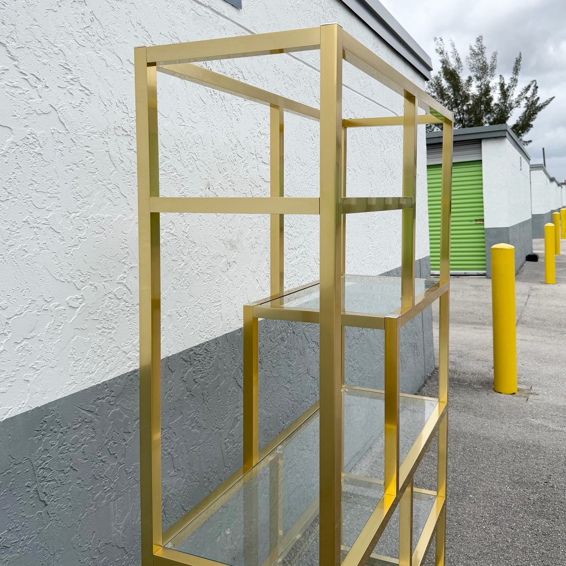 Hollywood Regency Gold and Glass Etagere/Shelving Unit Dolphin & Flamingo