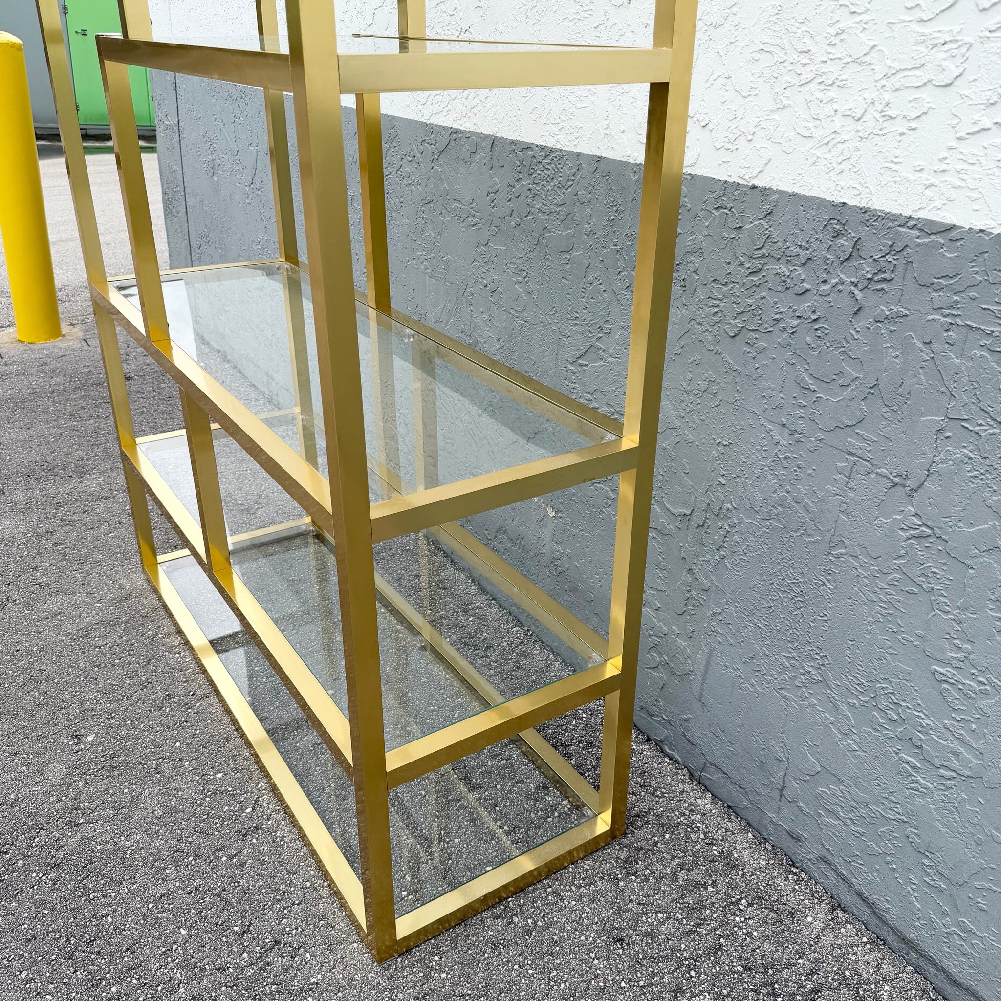 Hollywood Regency Gold and Glass Etagere/Shelving Unit Dolphin & Flamingo