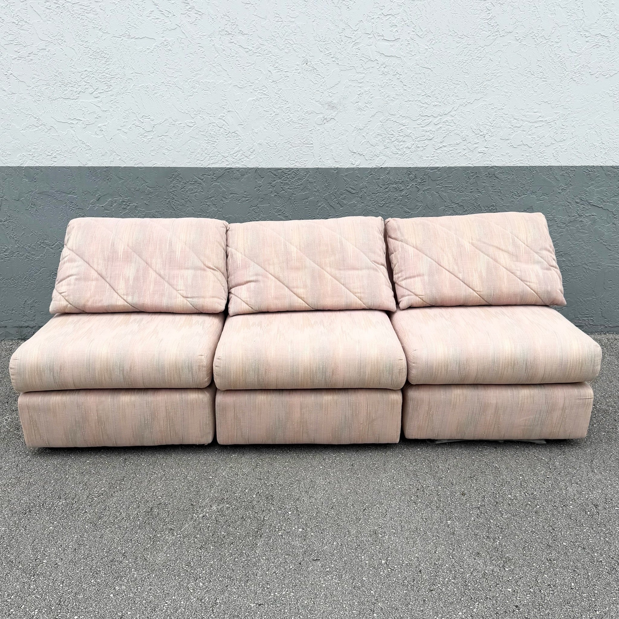 Postmodern Pink and Blue and Green Fabric Modular Sofa - 3 Pieces Dolphin & Flamingo