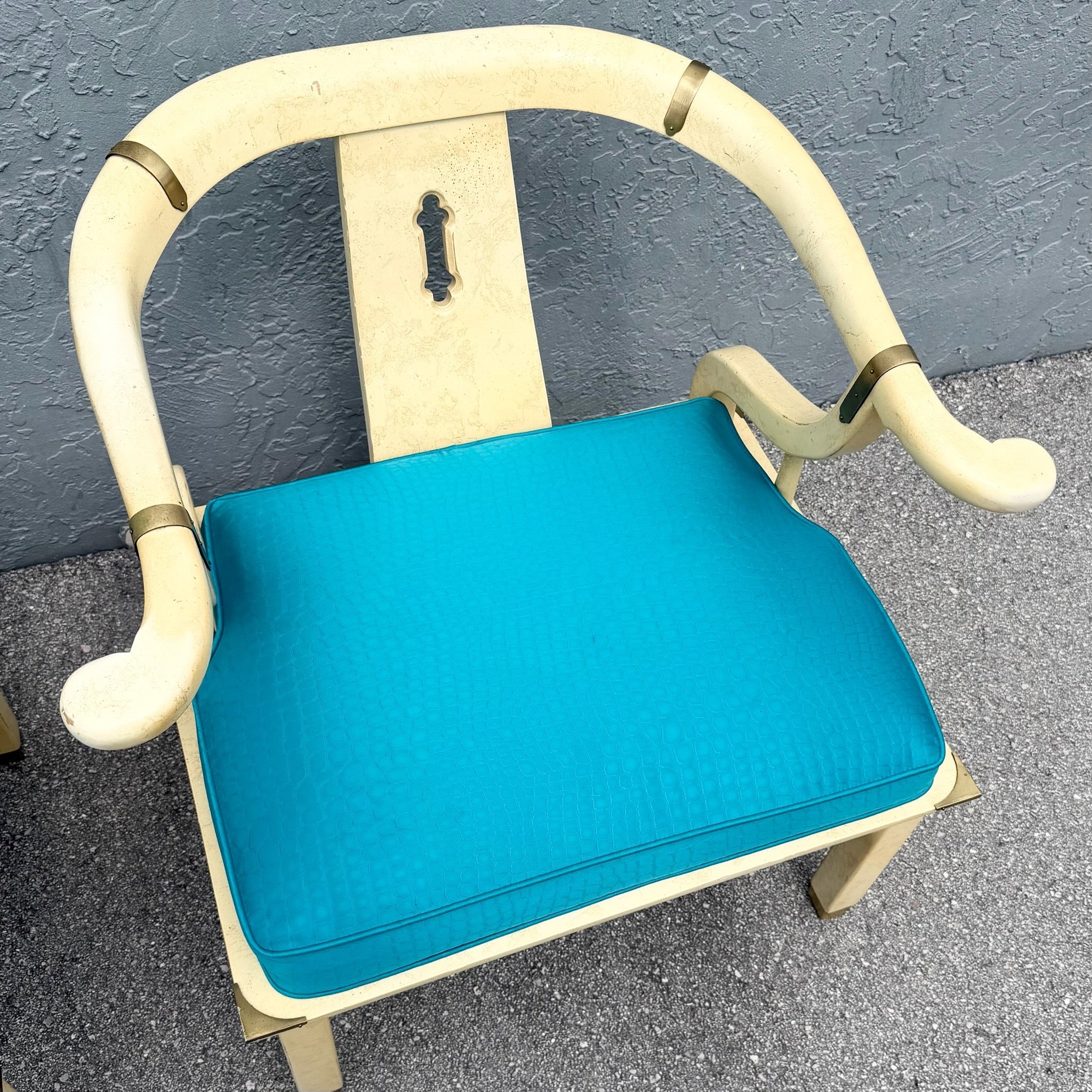 Vintage Ming Style Horseshoe Lounge Chairs With Faux Alligator Skin - A Pair Dolphin & Flamingo