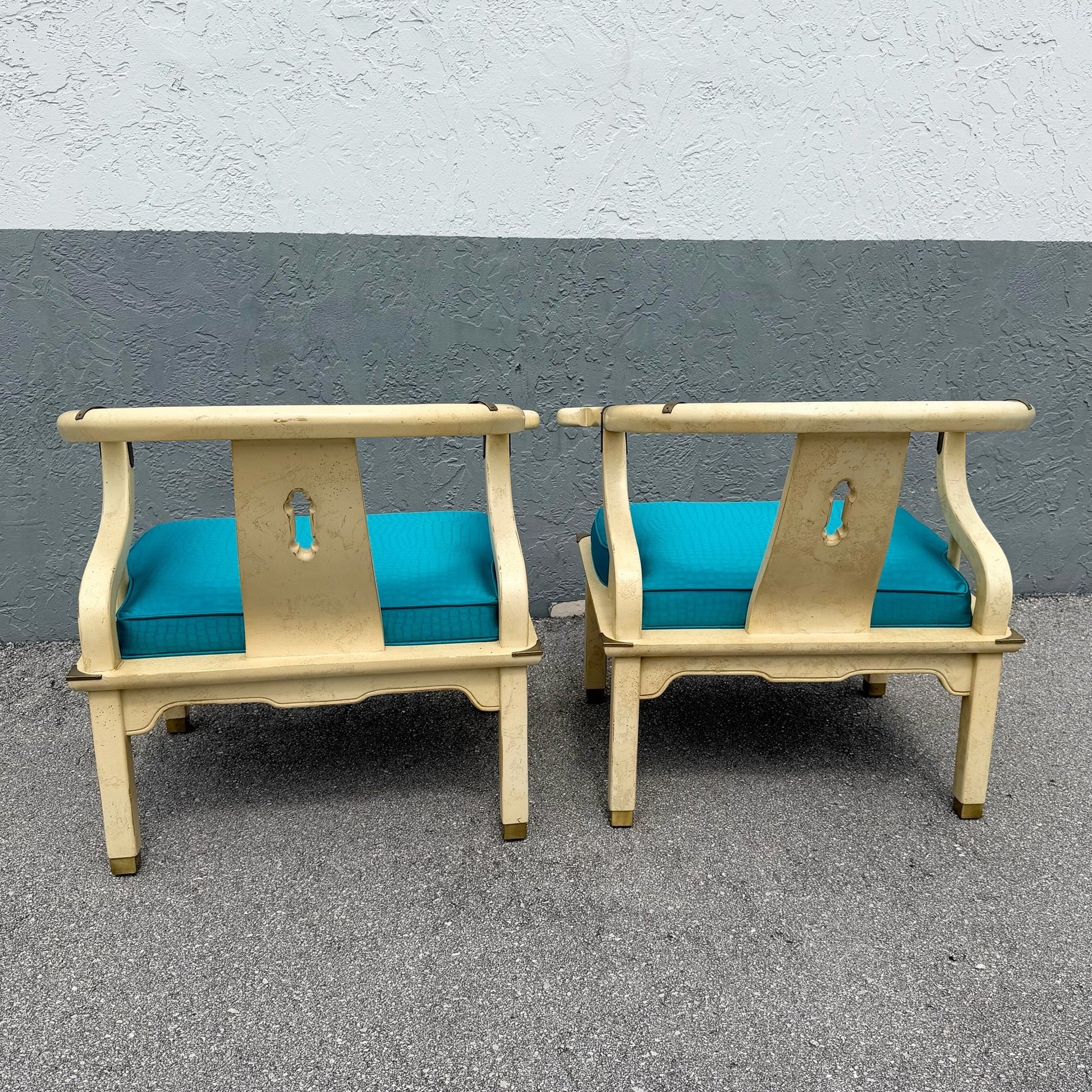 Vintage Ming Style Horseshoe Lounge Chairs With Faux Alligator Skin - A Pair Dolphin & Flamingo