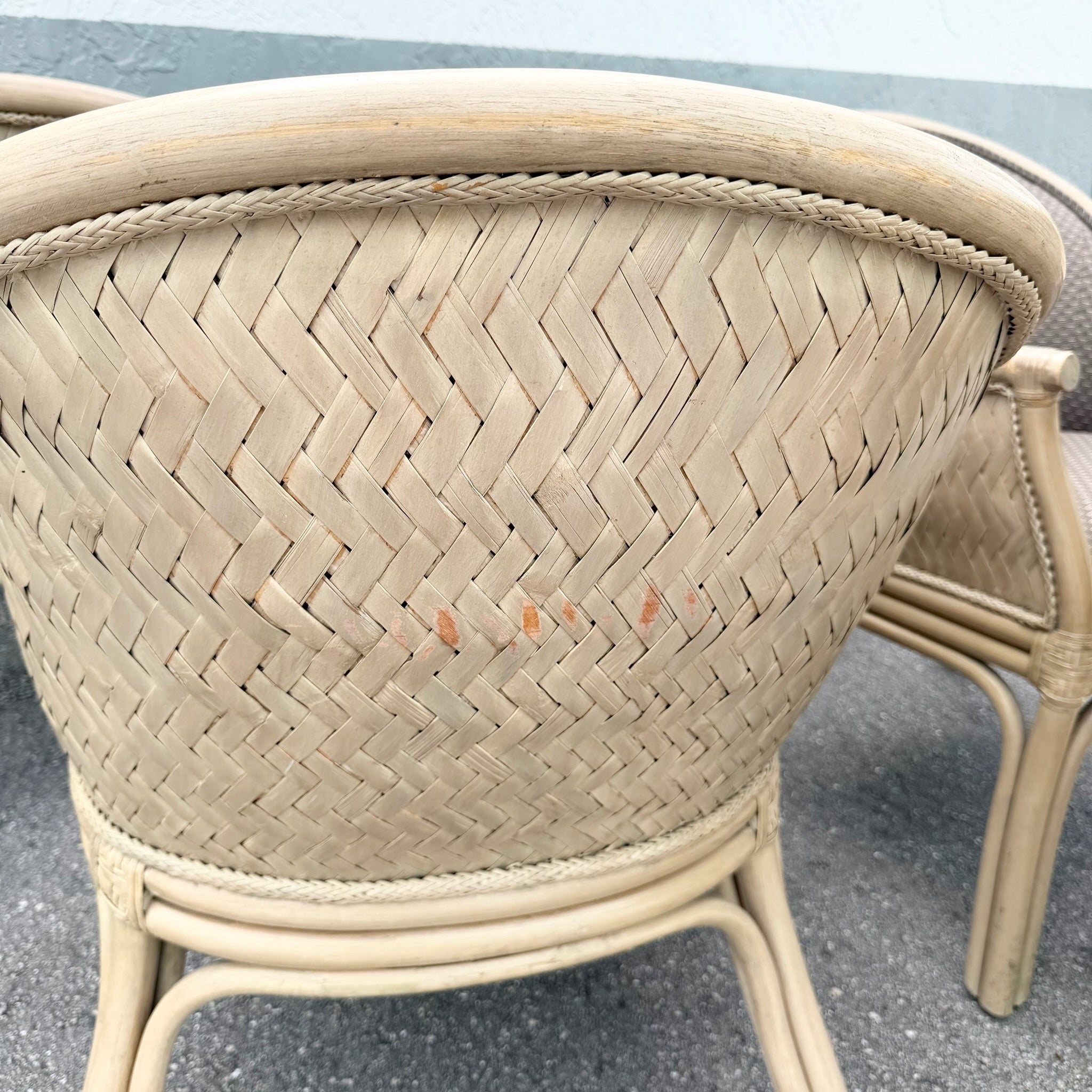 Boho Chic Rattan and Wicker Barrel Dining Chairs by Budji - Set of 6 Dolphin & Flamingo