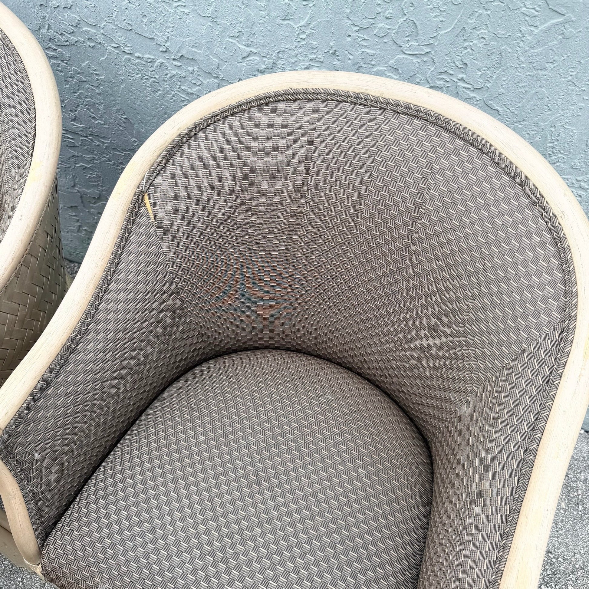 Boho Chic Rattan and Wicker Barrel Dining Chairs by Budji - Set of 6 Dolphin & Flamingo