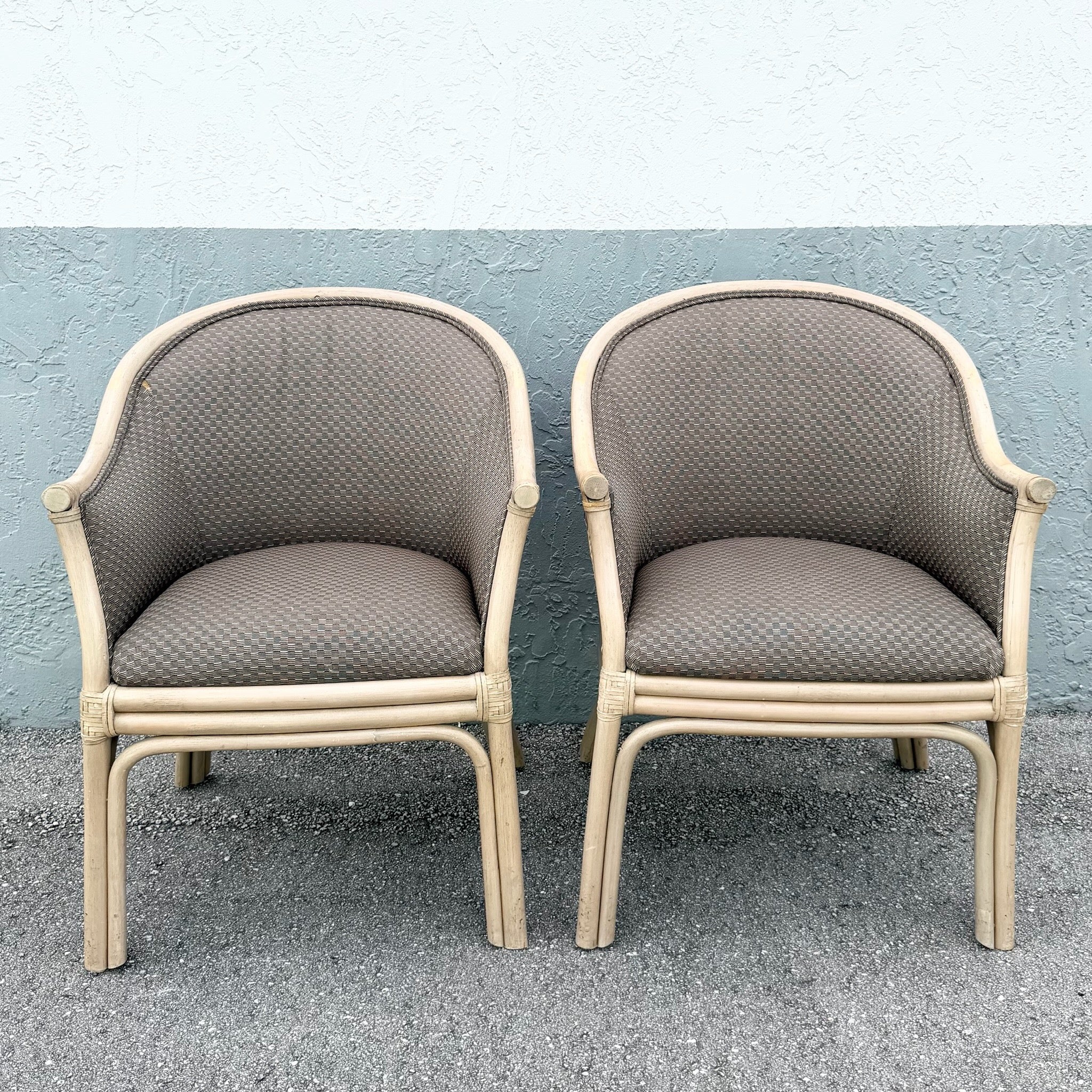 Boho Chic Rattan and Wicker Barrel Dining Chairs by Budji - Set of 6 Dolphin & Flamingo