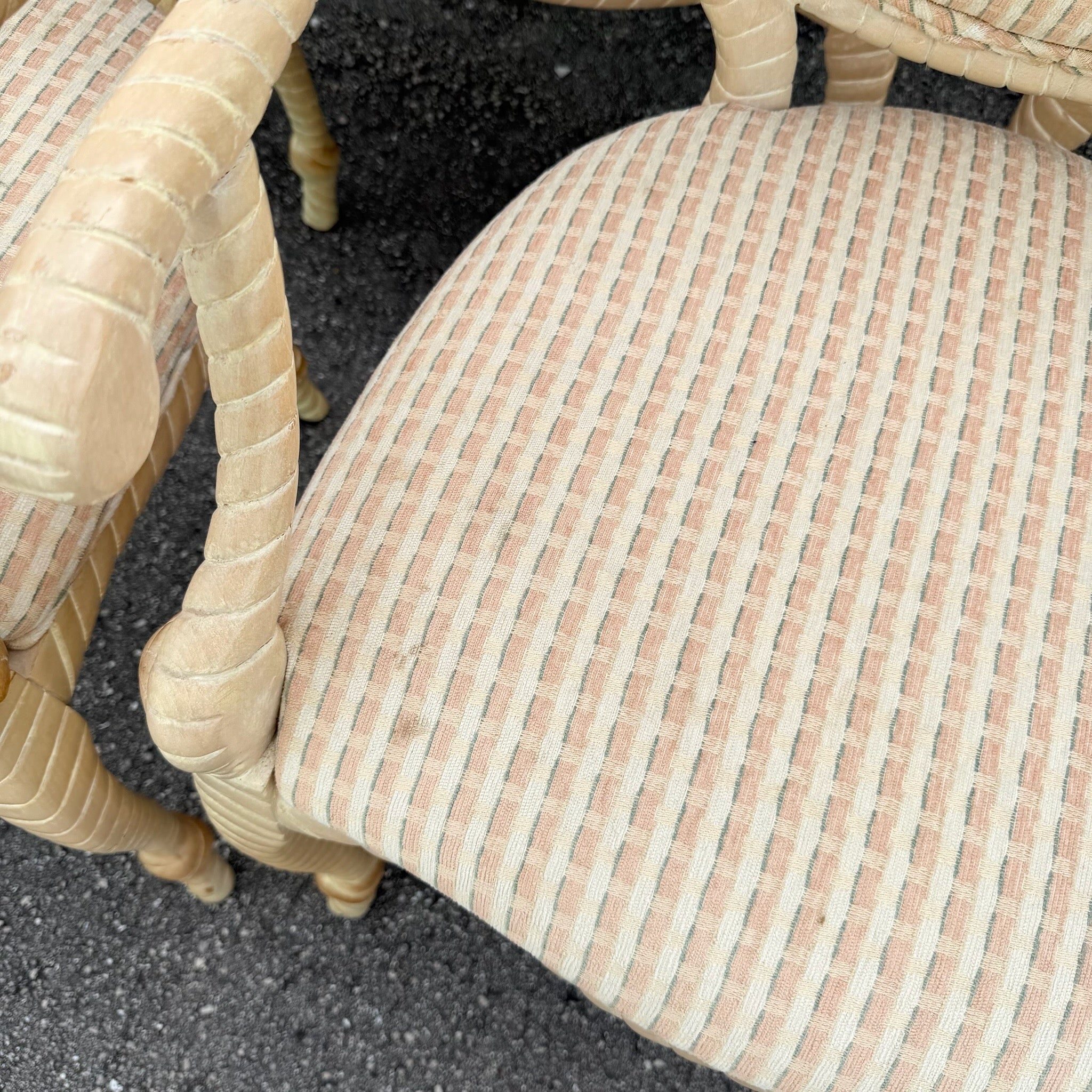 French Provincial Carved Wooden Twisted Rope Dining Chairs by Andre Originals - Set of 5 Dolphin & Flamingo