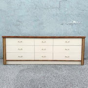 Boho Chic Cream Gloss Laminate Cane and Faux Bamboo Dresser Dolphin & Flamingo