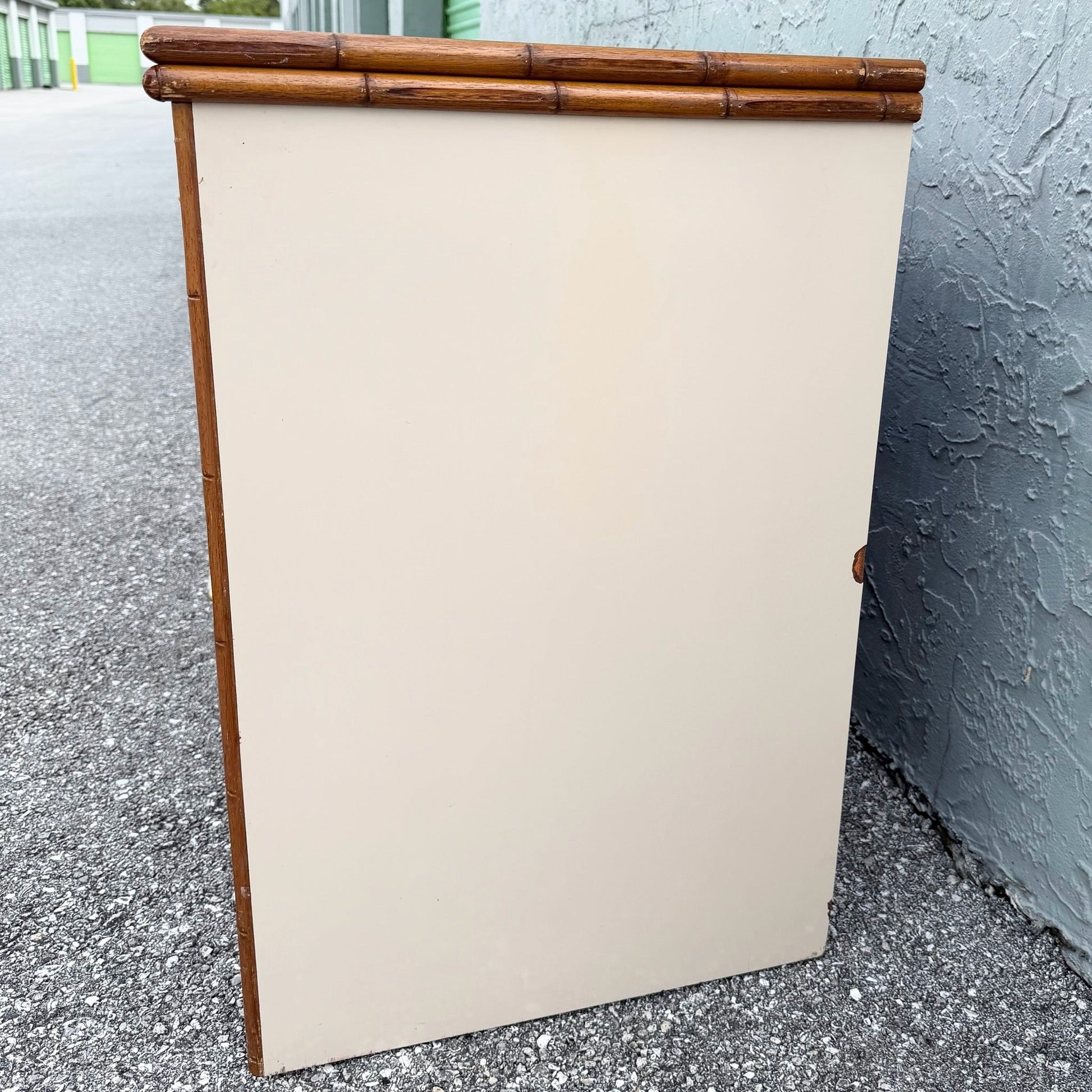 Boho Chic Cream Gloss Laminate Cane and Faux Bamboo Dresser Dolphin & Flamingo
