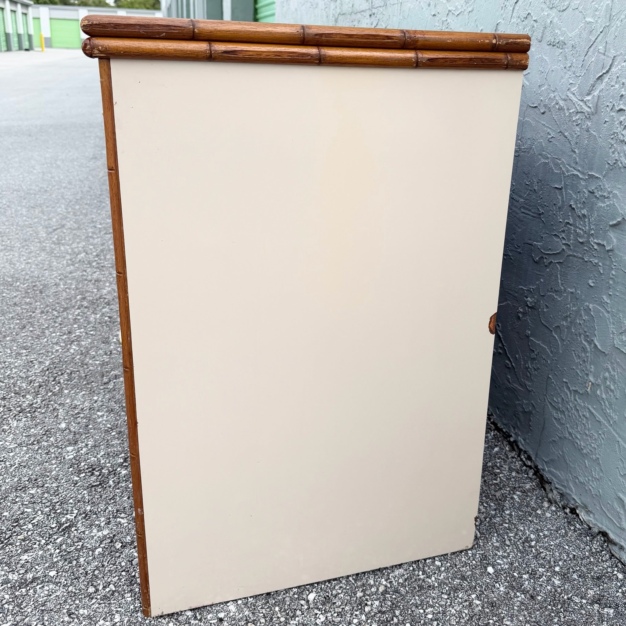 Boho Chic Cream Gloss Laminate Cane and Faux Bamboo Dresser Dolphin & Flamingo